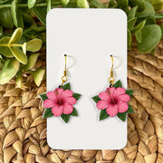 Hibiscus Flower Earrings, Tropical Floral Jewelry, Boho Statement Earrings, Island Earrings, Beach Vacation Gift, Gift For Her/Mom/Grandma