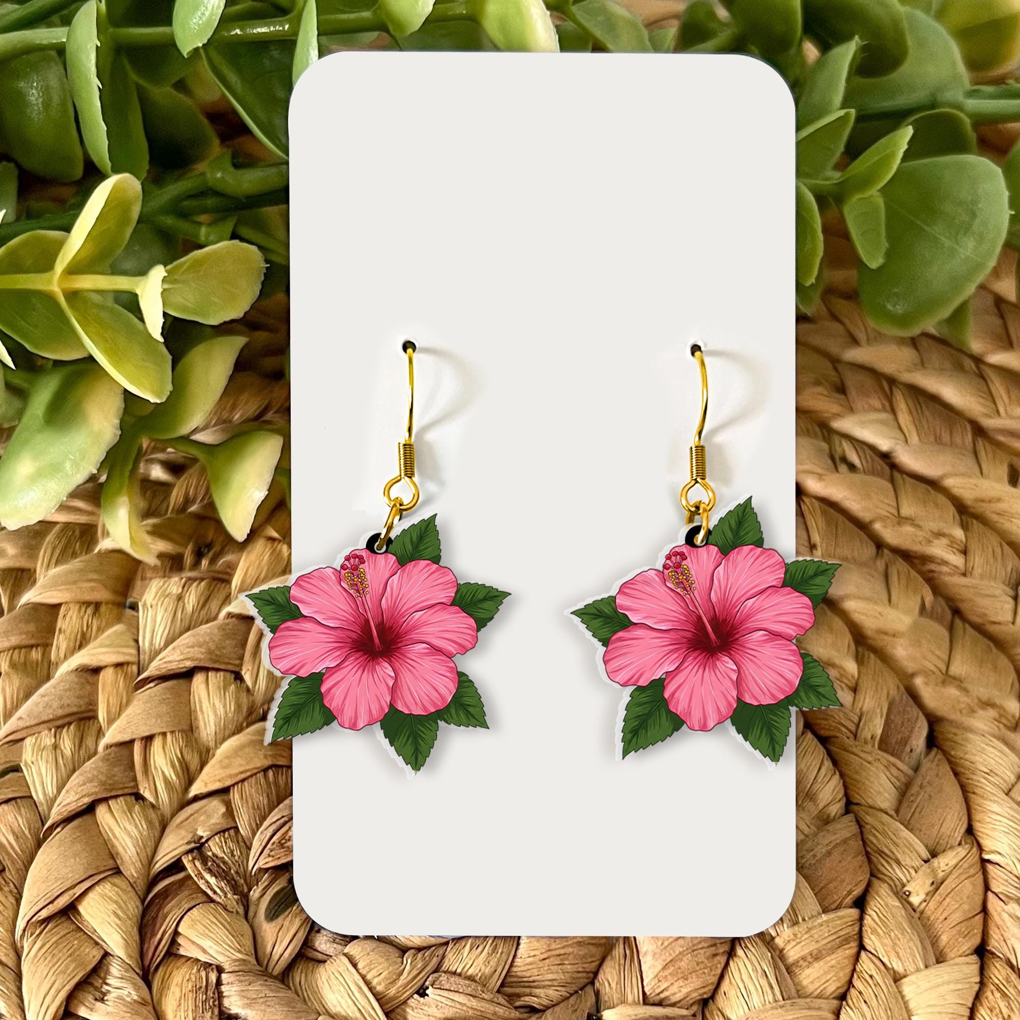 Hibiscus Flower Earrings, Tropical Floral Jewelry, Boho Statement Earrings, Island Earrings, Beach Vacation Gift, Gift For Her/Mom/Grandma