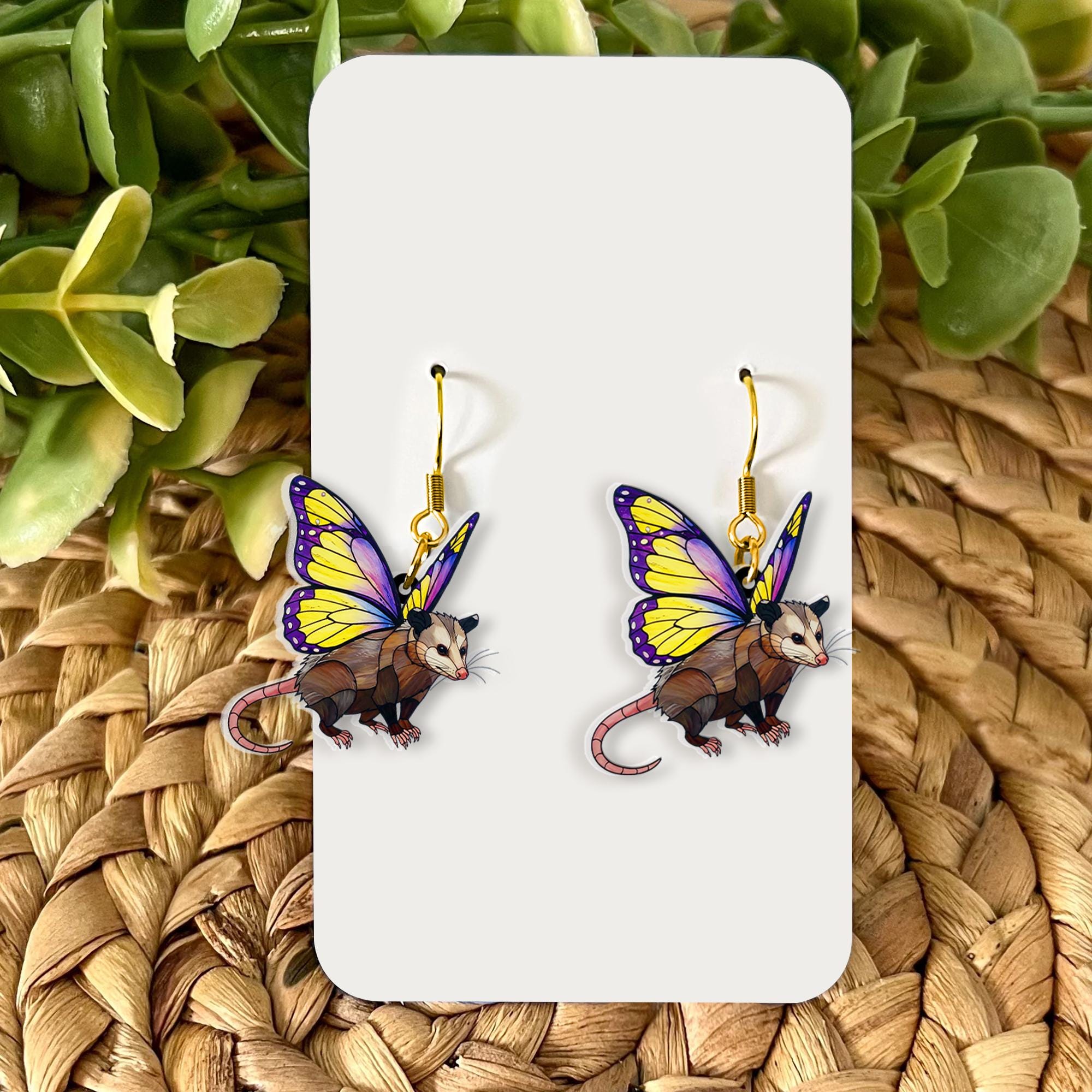 Fairy Opossum Earrings, Whimsical Animal Jewelry, Boho Fantasy Earrings, Woodland Gift, Cute Nature-Inspired Accessory, Gift For Her/ Mom