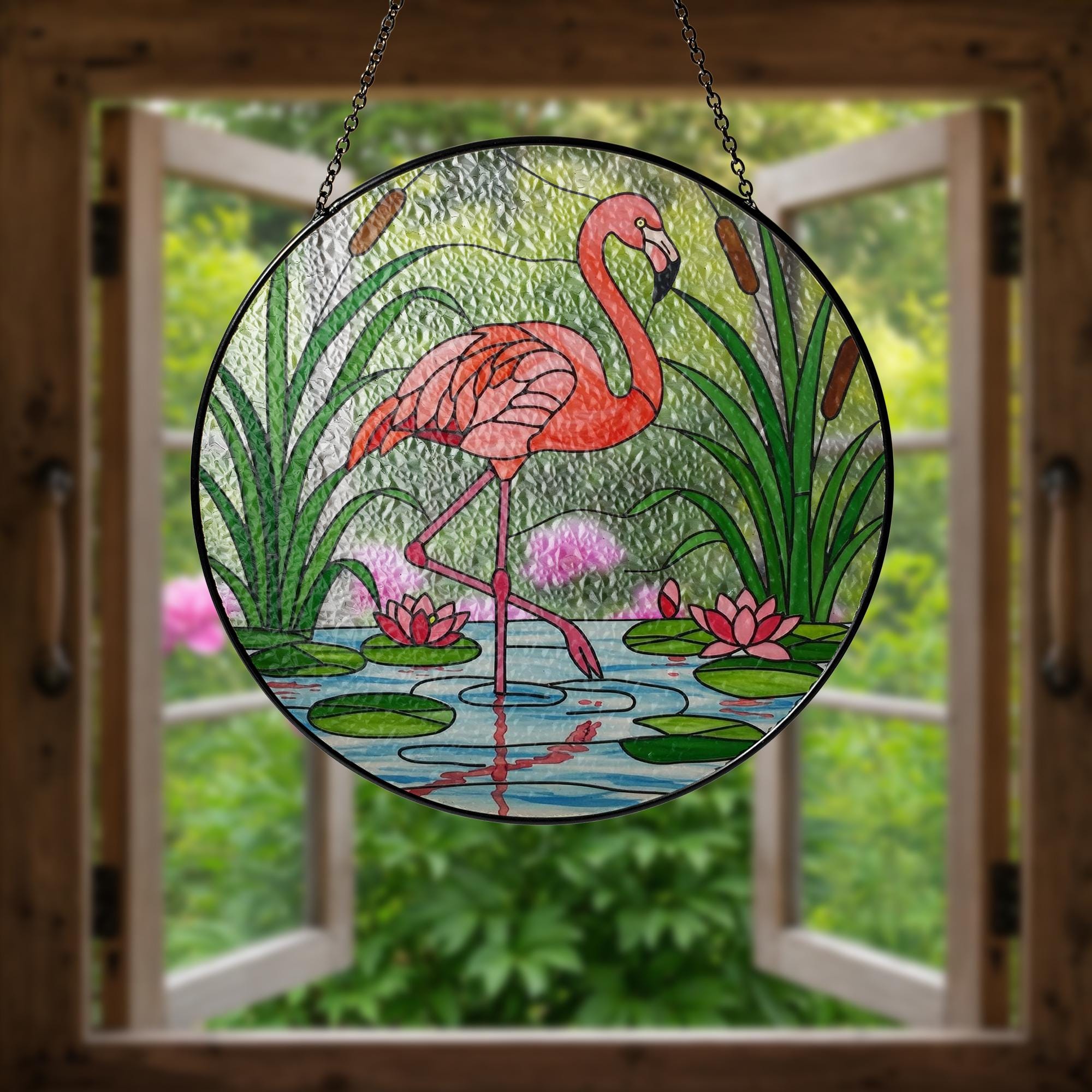 Flamingo Glass Suncatcher, Tropical Window Decor, Pink Bird Hanging Art, Beach House Decor, Boho Sun Catcher, Summer Gift, Summer Home Decor
