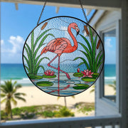 Flamingo Glass Suncatcher, Tropical Window Decor, Pink Bird Hanging Art, Beach House Decor, Boho Sun Catcher, Summer Gift, Summer Home Decor