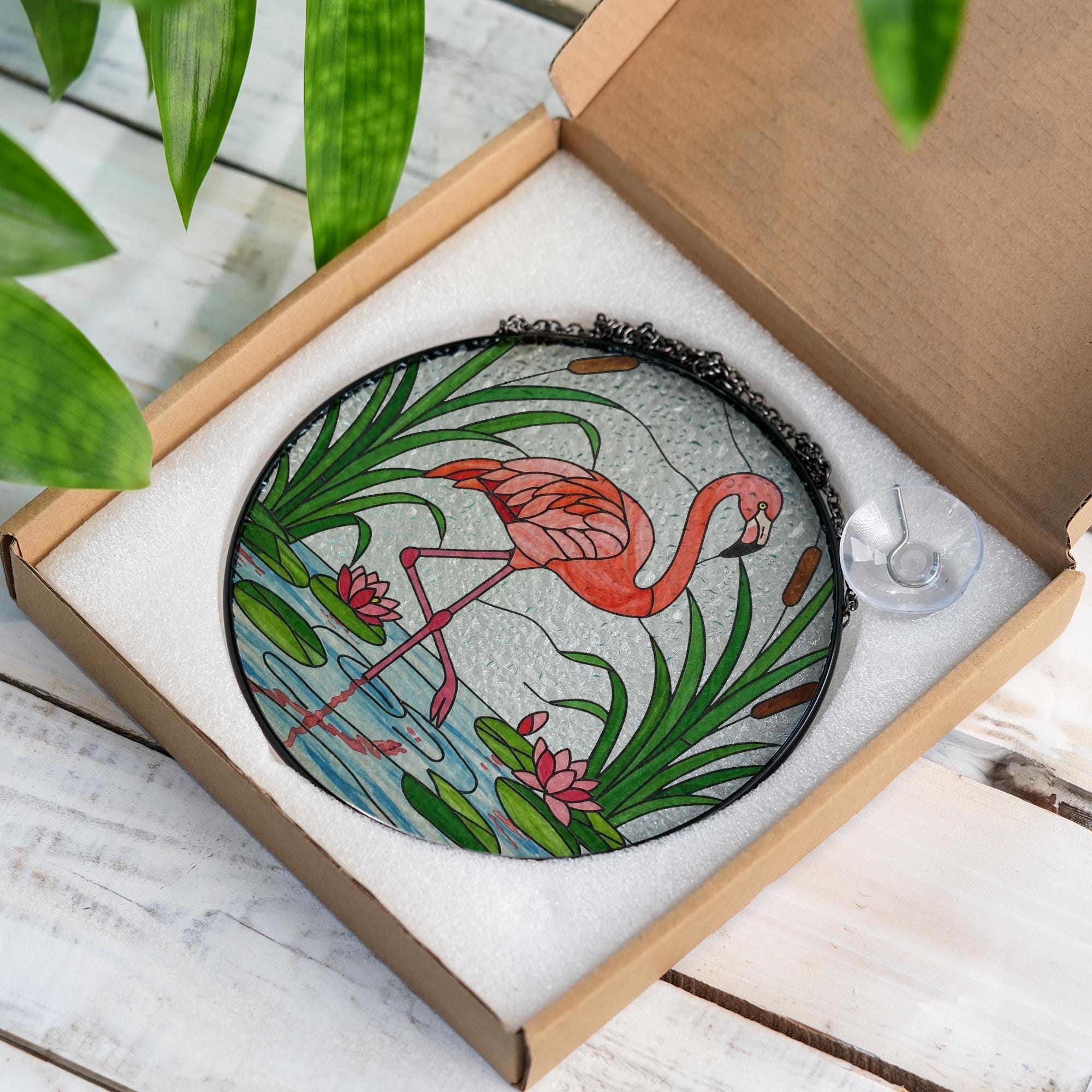 Flamingo Glass Suncatcher, Tropical Window Decor, Pink Bird Hanging Art, Beach House Decor, Boho Sun Catcher, Summer Gift, Summer Home Decor