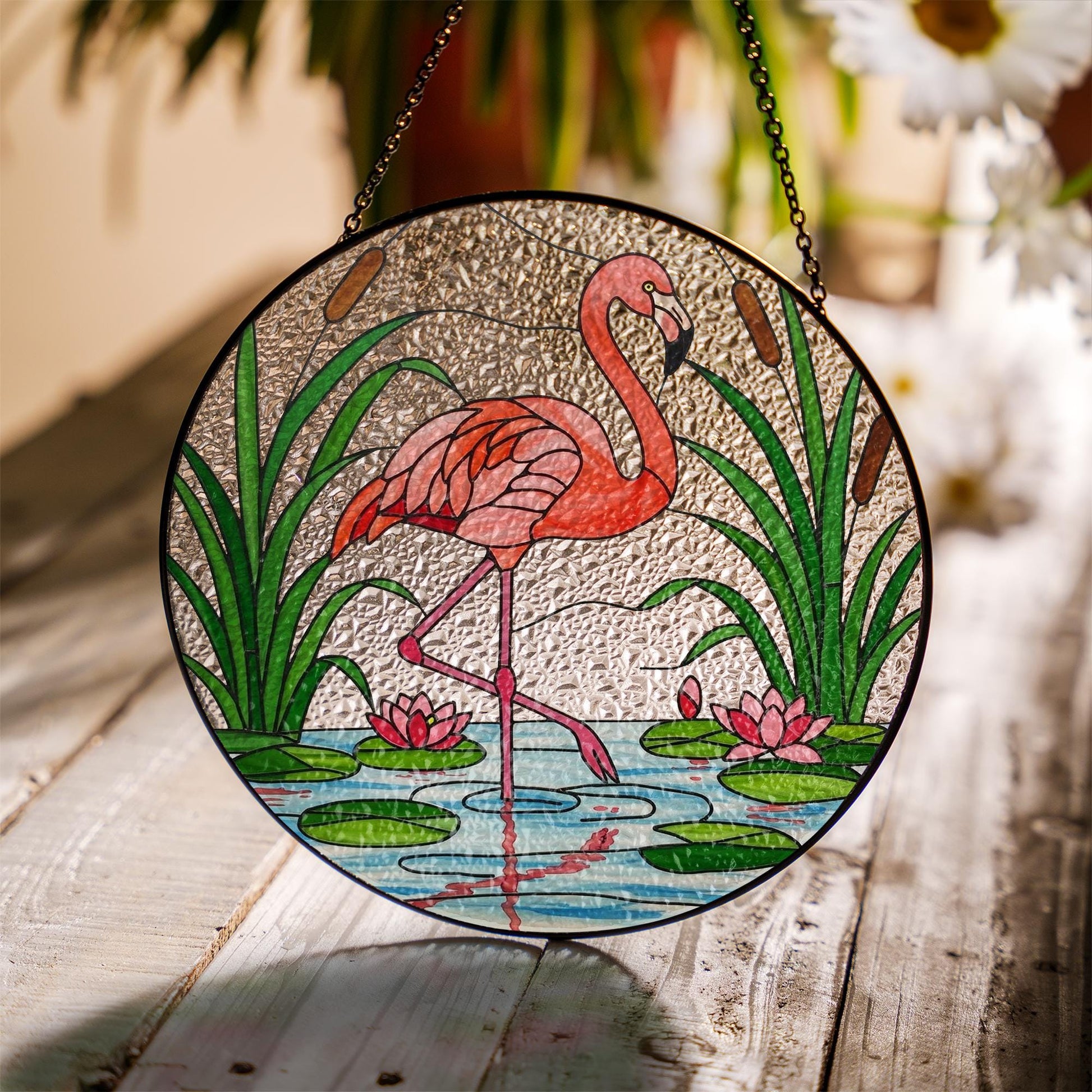Flamingo Glass Suncatcher, Tropical Window Decor, Pink Bird Hanging Art, Beach House Decor, Boho Sun Catcher, Summer Gift, Summer Home Decor