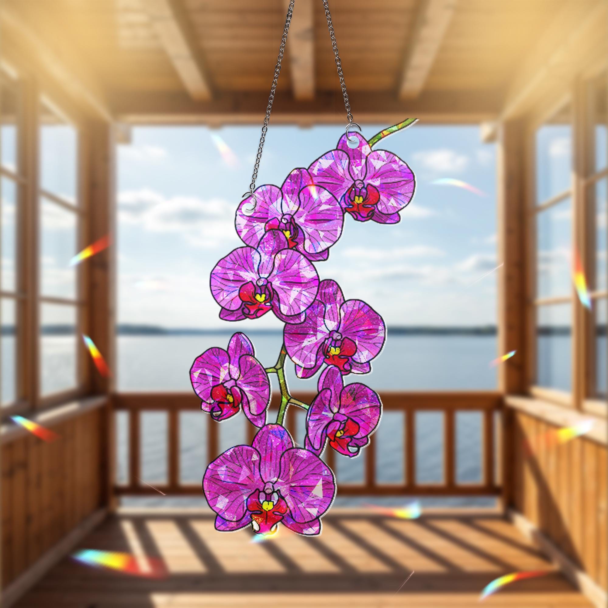 Pink Orchid Holographic Acrylic Window Hanging, Orchid Flower Decor, Floral Window Decor, Orchid Gift, Boho Sun Catcher for Plant Lovers