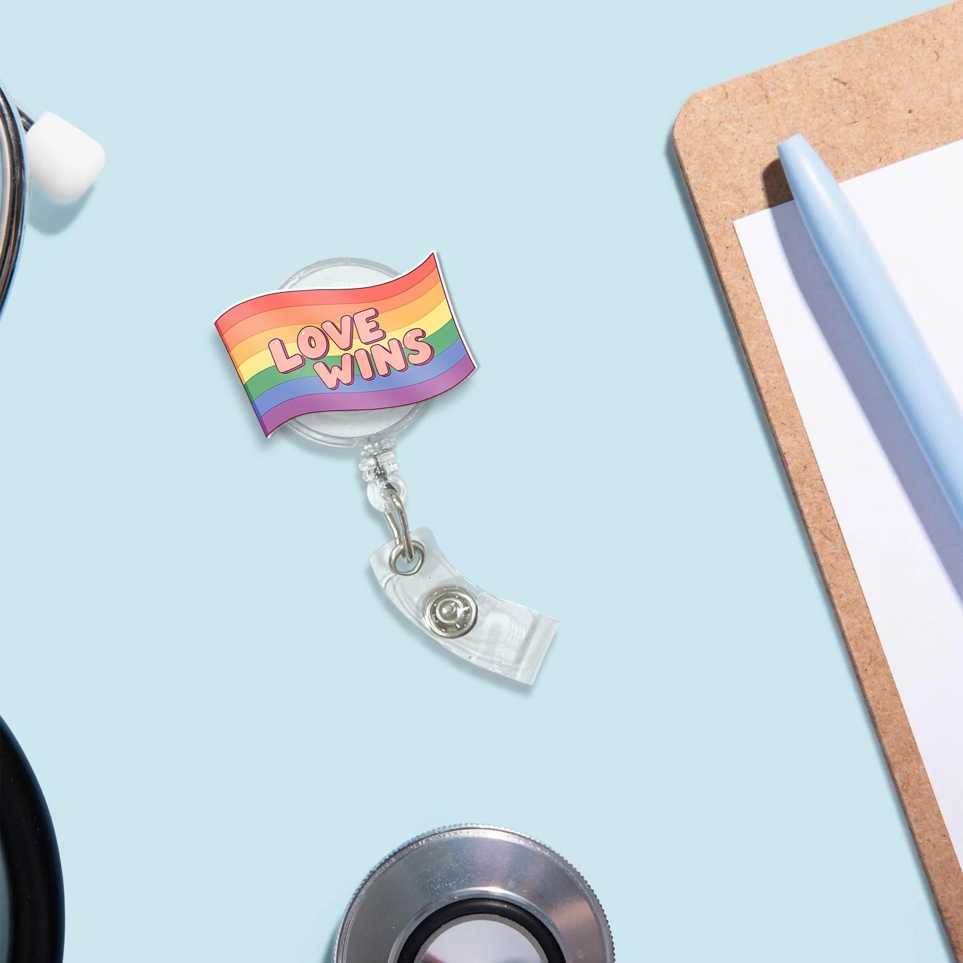 Love Wins Rainbow Badge Reel, LGBTQ Pride ID Holder, Retractable Badge Clip, Nurse Badge Reel, Cute Work Accessory, Gift for Coworker