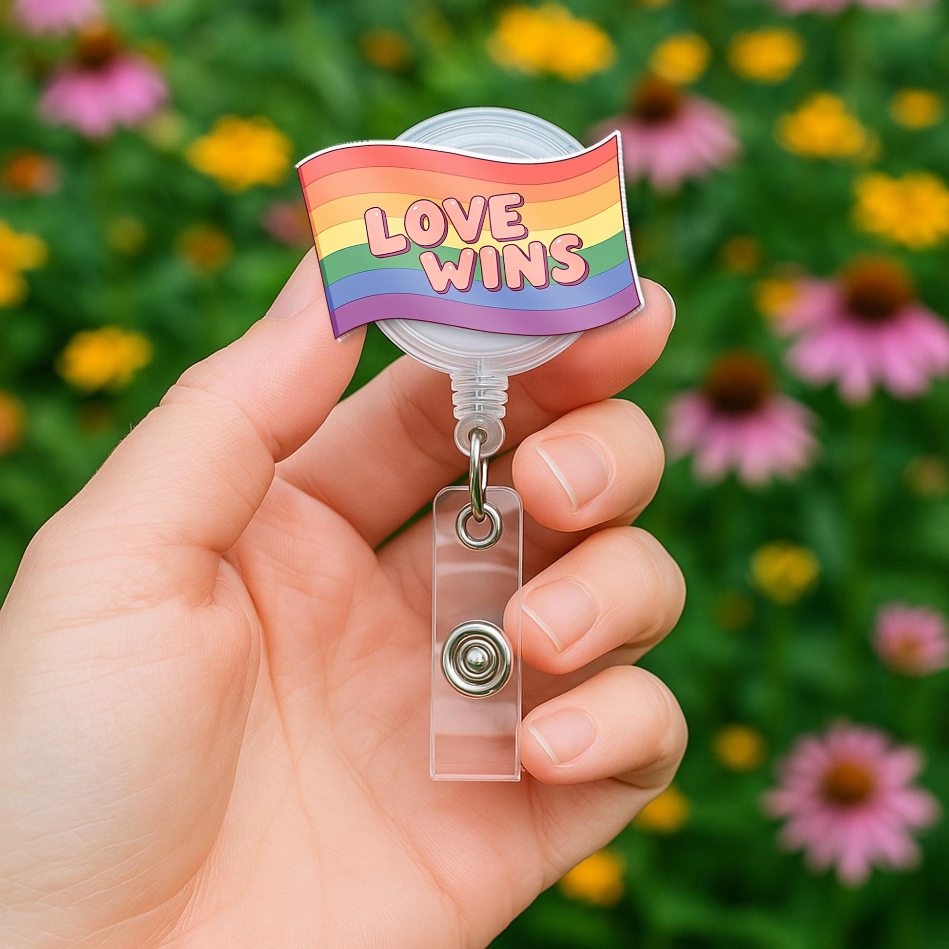 Love Wins Rainbow Badge Reel, LGBTQ Pride ID Holder, Retractable Badge Clip, Nurse Badge Reel, Cute Work Accessory, Gift for Coworker