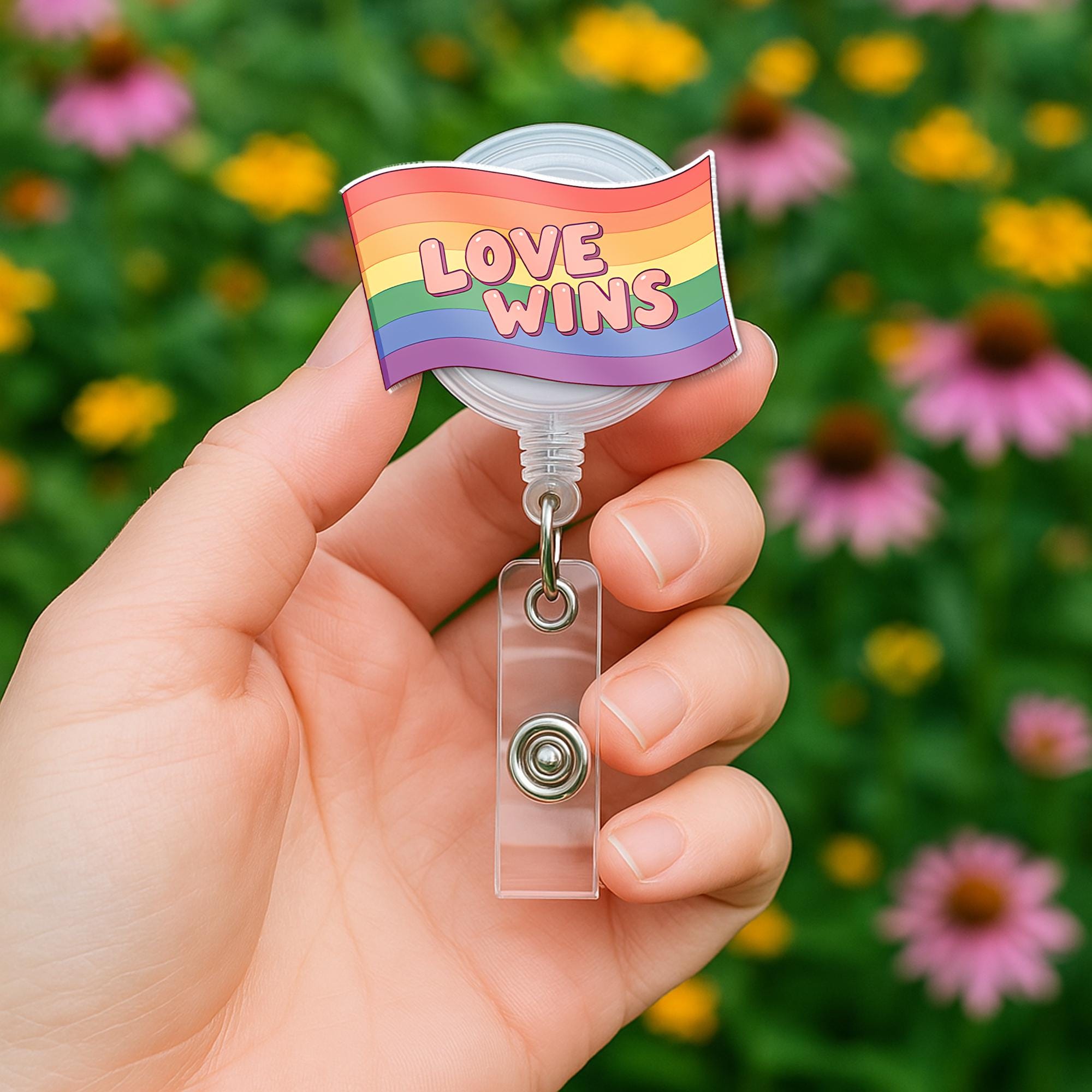 Love Wins Rainbow Badge Reel, LGBTQ Pride ID Holder, Retractable Badge Clip, Nurse Badge Reel, Cute Work Accessory, Gift for Coworker