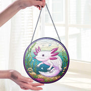 Cute Axolotl Glass Suncatcher, Aquatic Window Hanging, Stained Glass Style Amphibian Decor, Unique Gift for Animal Lovers