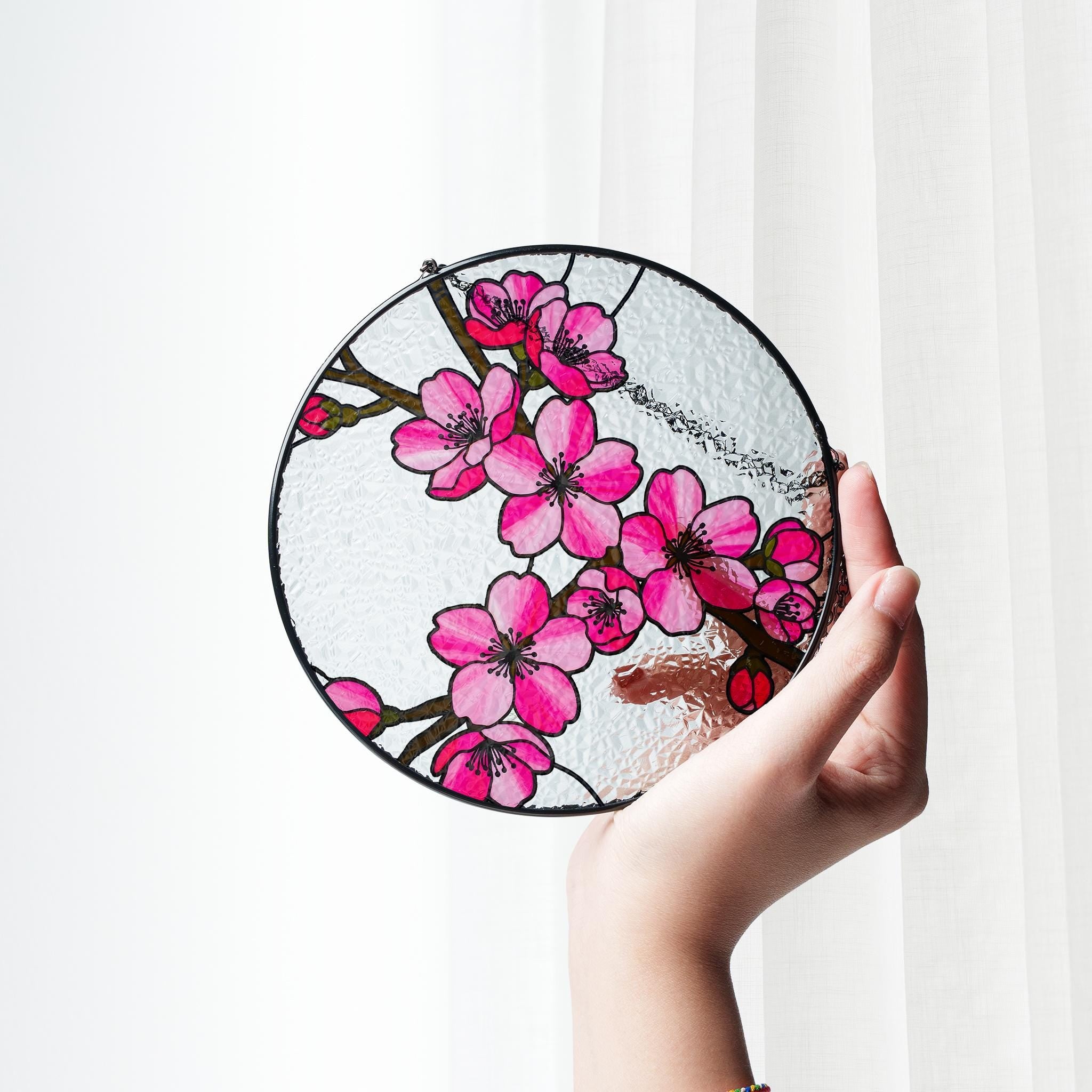 Cherry Blossom Glass Suncatcher, Sakura Window Hanging, Pink Floral Japanese Art, Nature Lover Home Decor, Unique Home Decor, Gift for Her