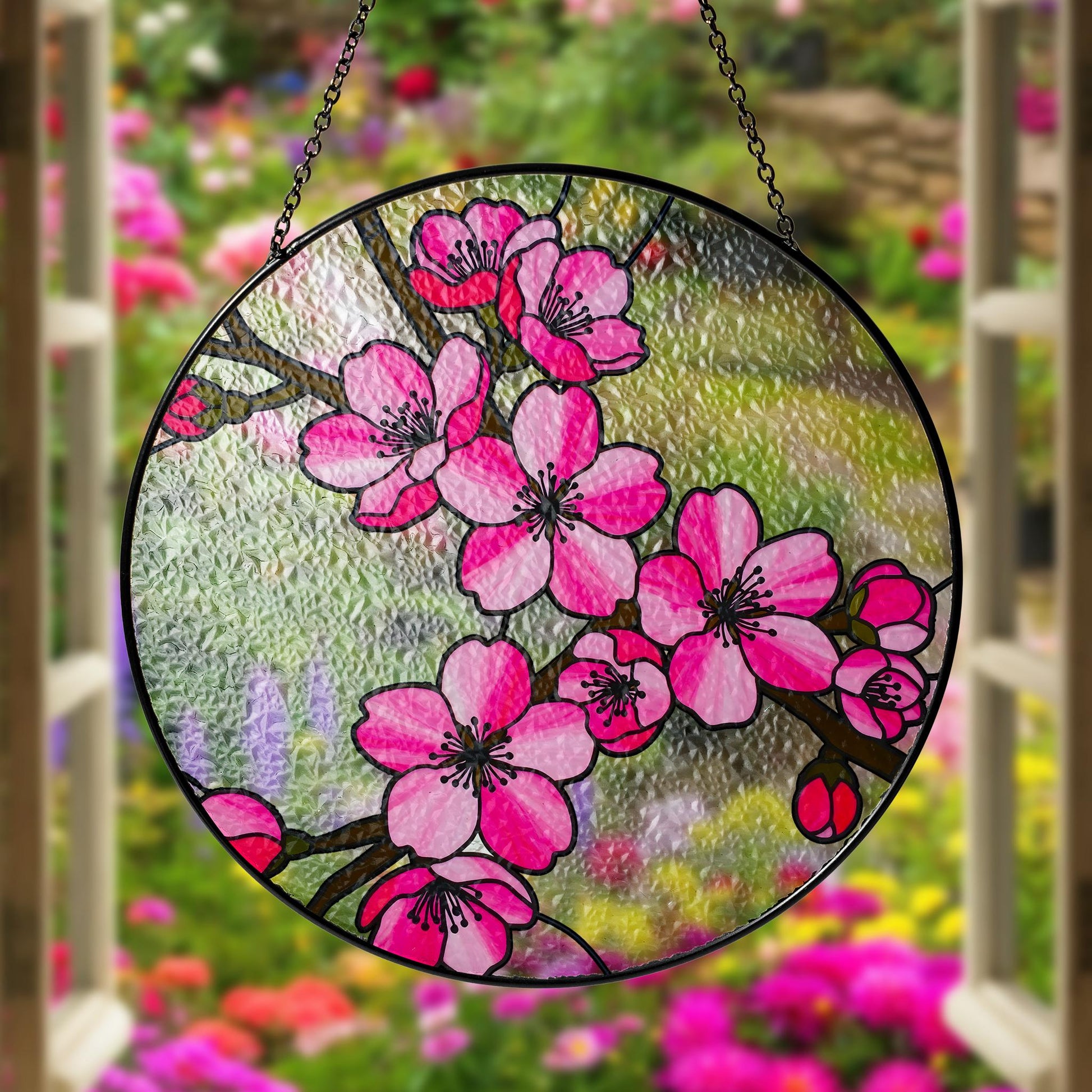 Cherry Blossom Glass Suncatcher, Sakura Window Hanging, Pink Floral Japanese Art, Nature Lover Home Decor, Unique Home Decor, Gift for Her