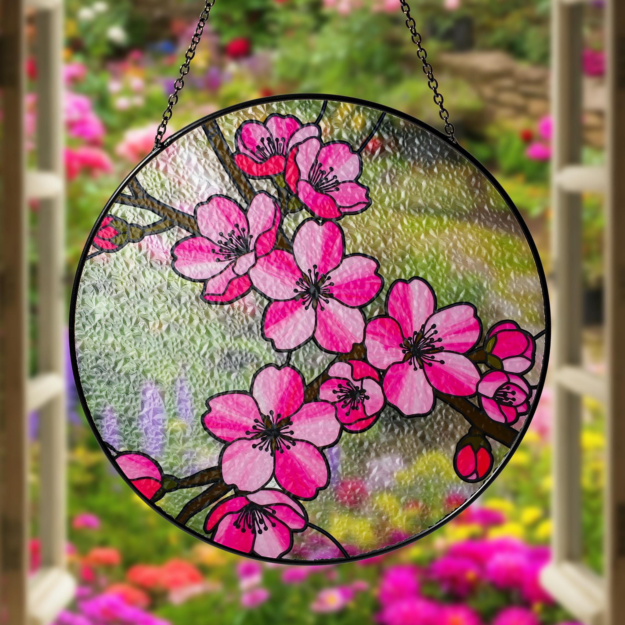 Cherry Blossom Glass Suncatcher, Sakura Window Hanging, Pink Floral Japanese Art, Nature Lover Home Decor, Unique Home Decor, Gift for Her