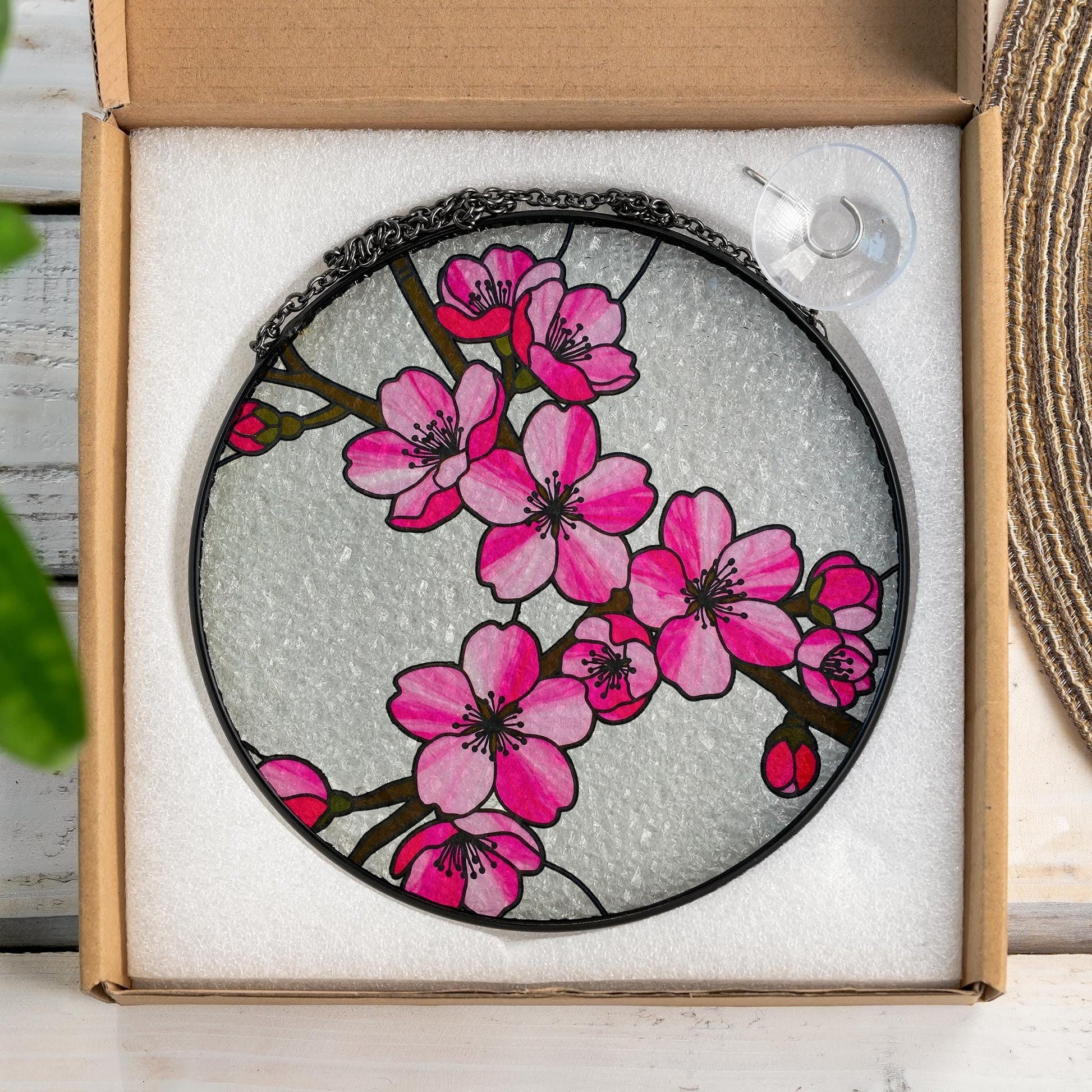 Cherry Blossom Glass Suncatcher, Sakura Window Hanging, Pink Floral Japanese Art, Nature Lover Home Decor, Unique Home Decor, Gift for Her
