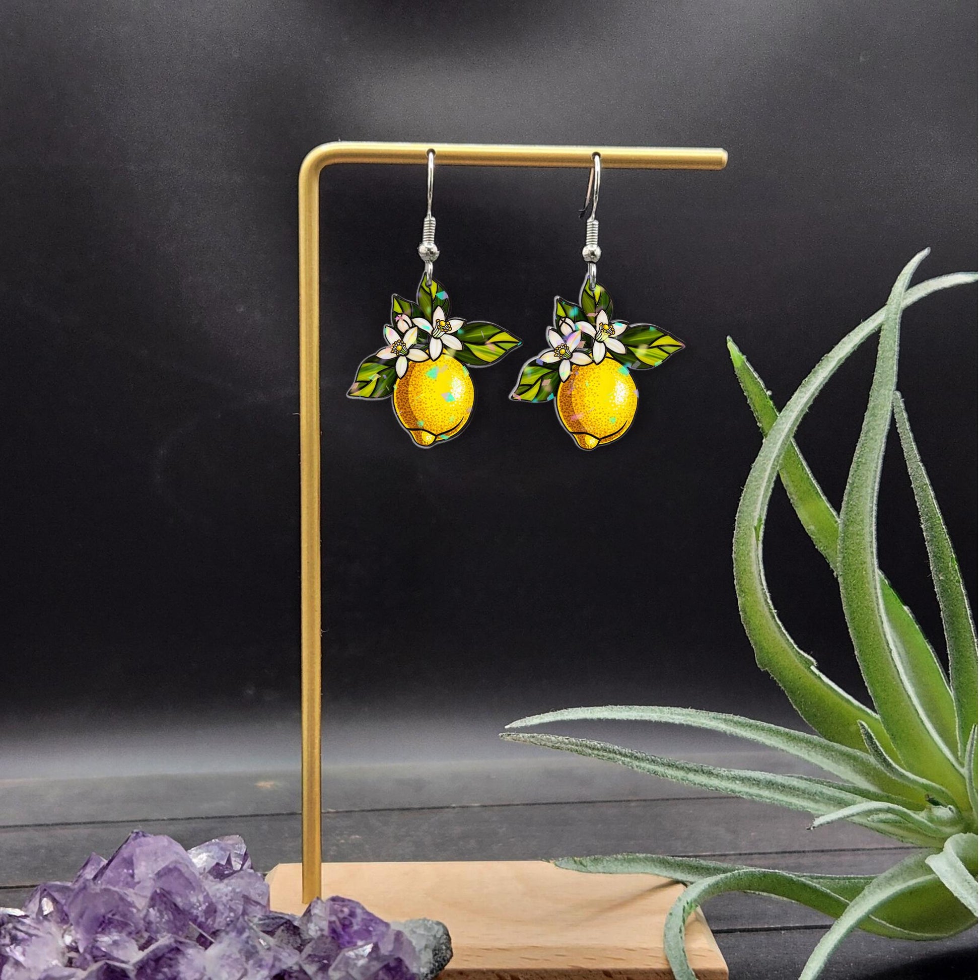 Lemon Dangle Earrings – Cute Citrus Fruit Jewelry – Summer Statement Earrings, Lemon Gift, Trendy Boho Style Accessories