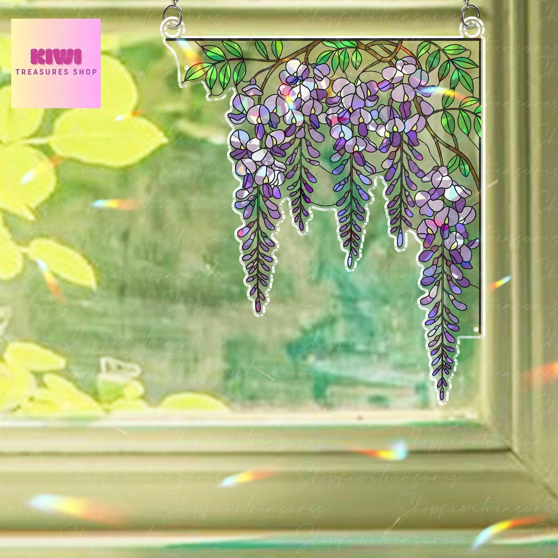 Wisteria Branch Holographic Suncatcher – acrylic Floral Window Hanging – Acrylic Sun Catcher Gift for Garden and Nature Lovers