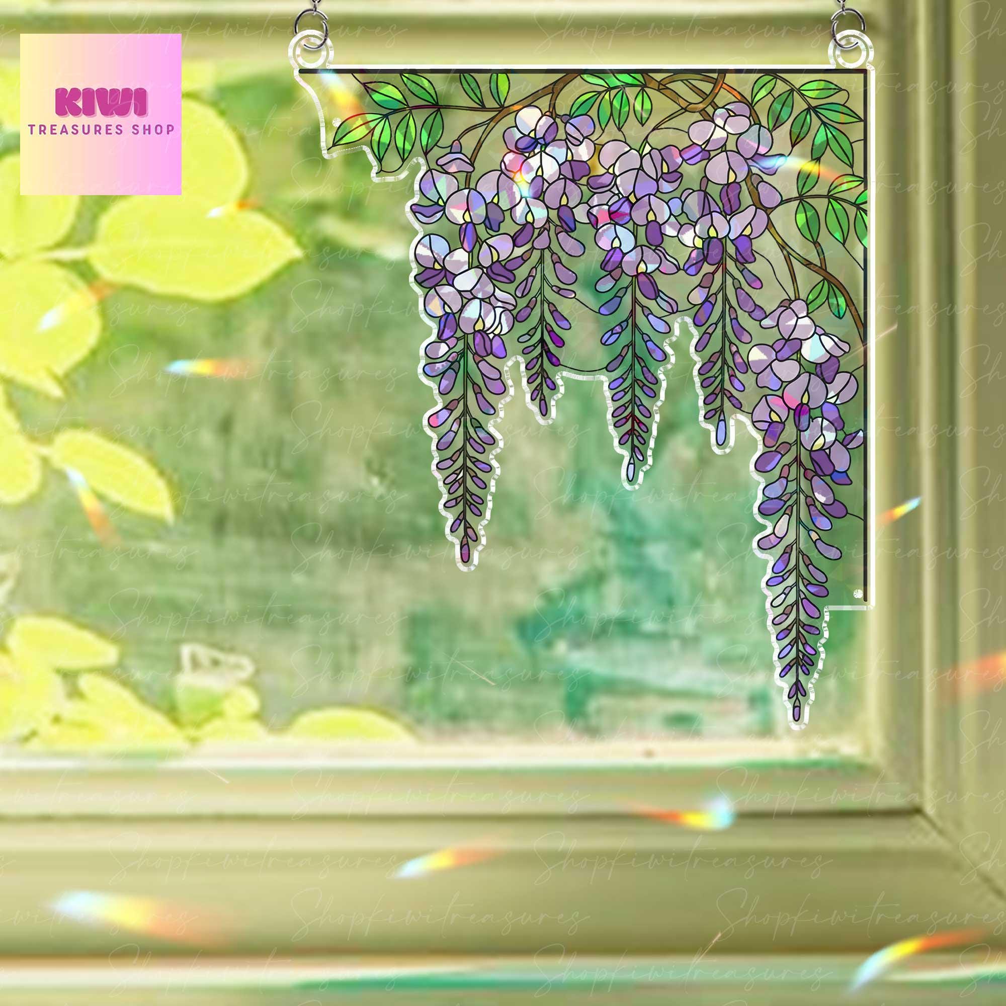 Wisteria Branch Holographic Suncatcher – acrylic Floral Window Hanging – Acrylic Sun Catcher Gift for Garden and Nature Lovers