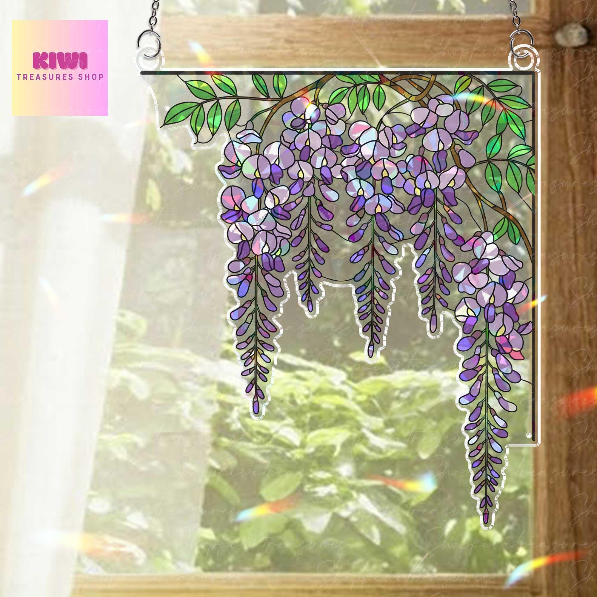 Wisteria Branch Holographic Suncatcher – acrylic Floral Window Hanging – Acrylic Sun Catcher Gift for Garden and Nature Lovers