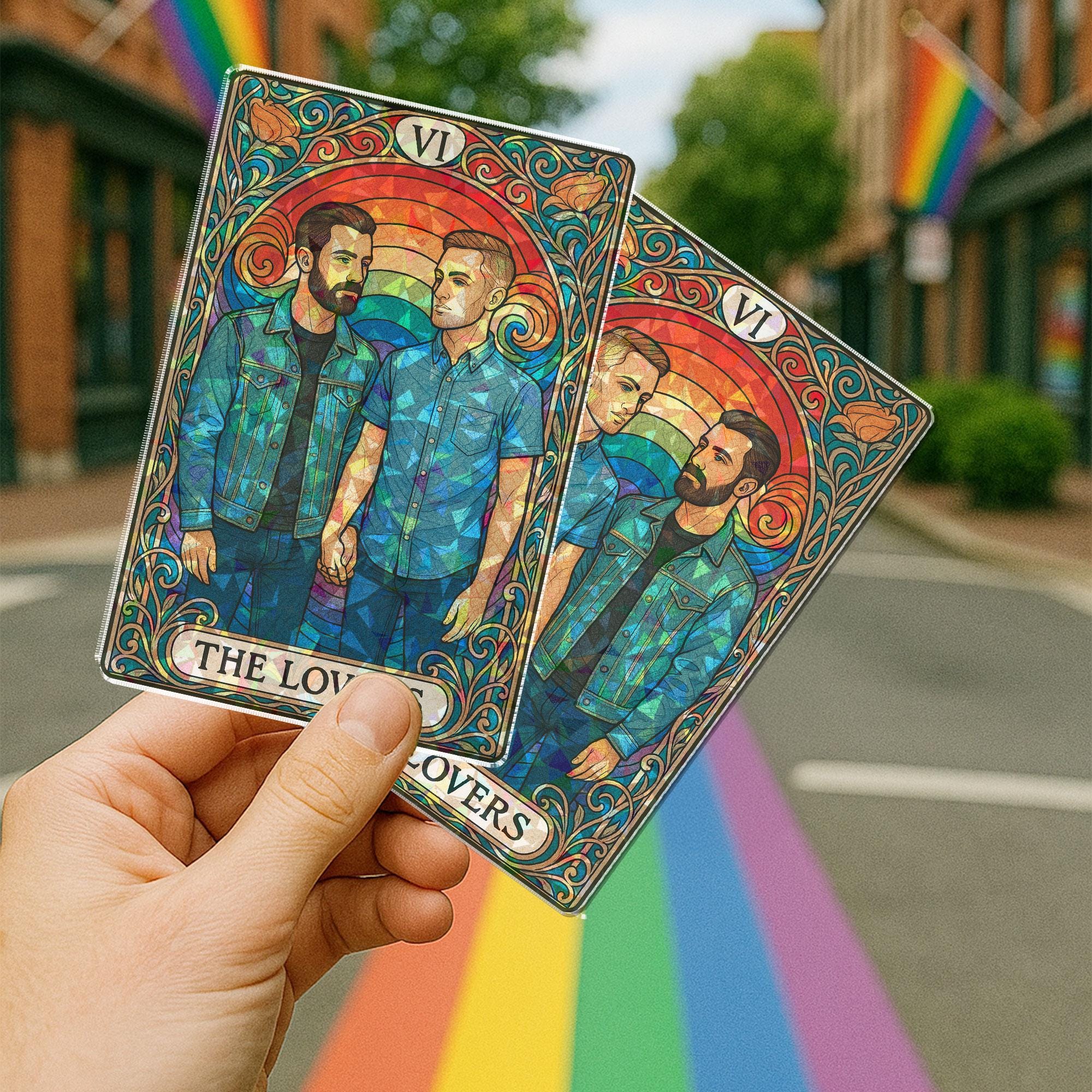 Custom LGBTQ Pride Couple Hologram Card – Personalized Lovers Tarot Desk Display – Rainbow Relationship Gift, Anniversary Wedding Keepsake