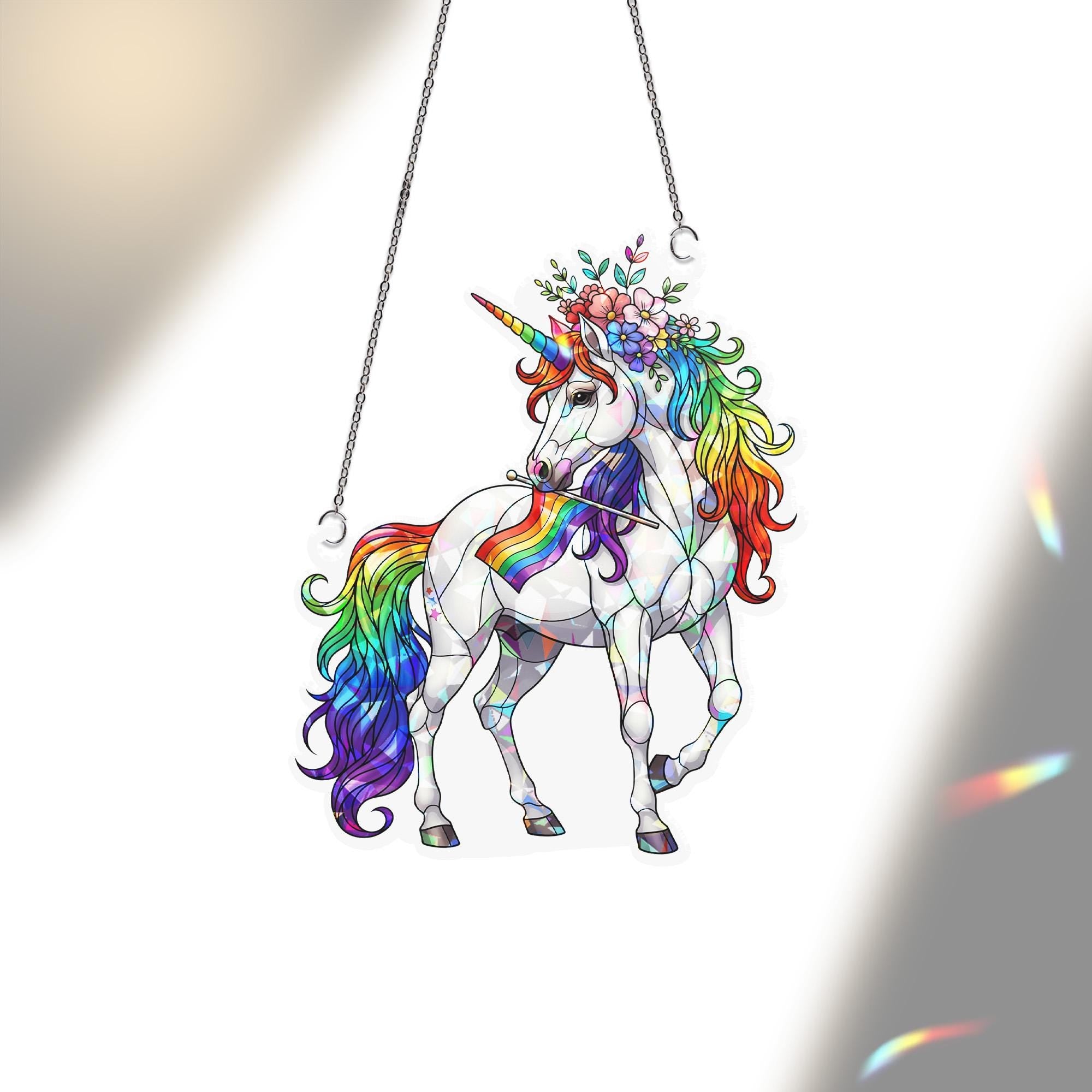 Rainbow Unicorn Acrylic Window Hanging | LGBTQ+ Pride Suncatcher | Magical Pride Decor | Colorful Queer Gift | Pride Month Ornament