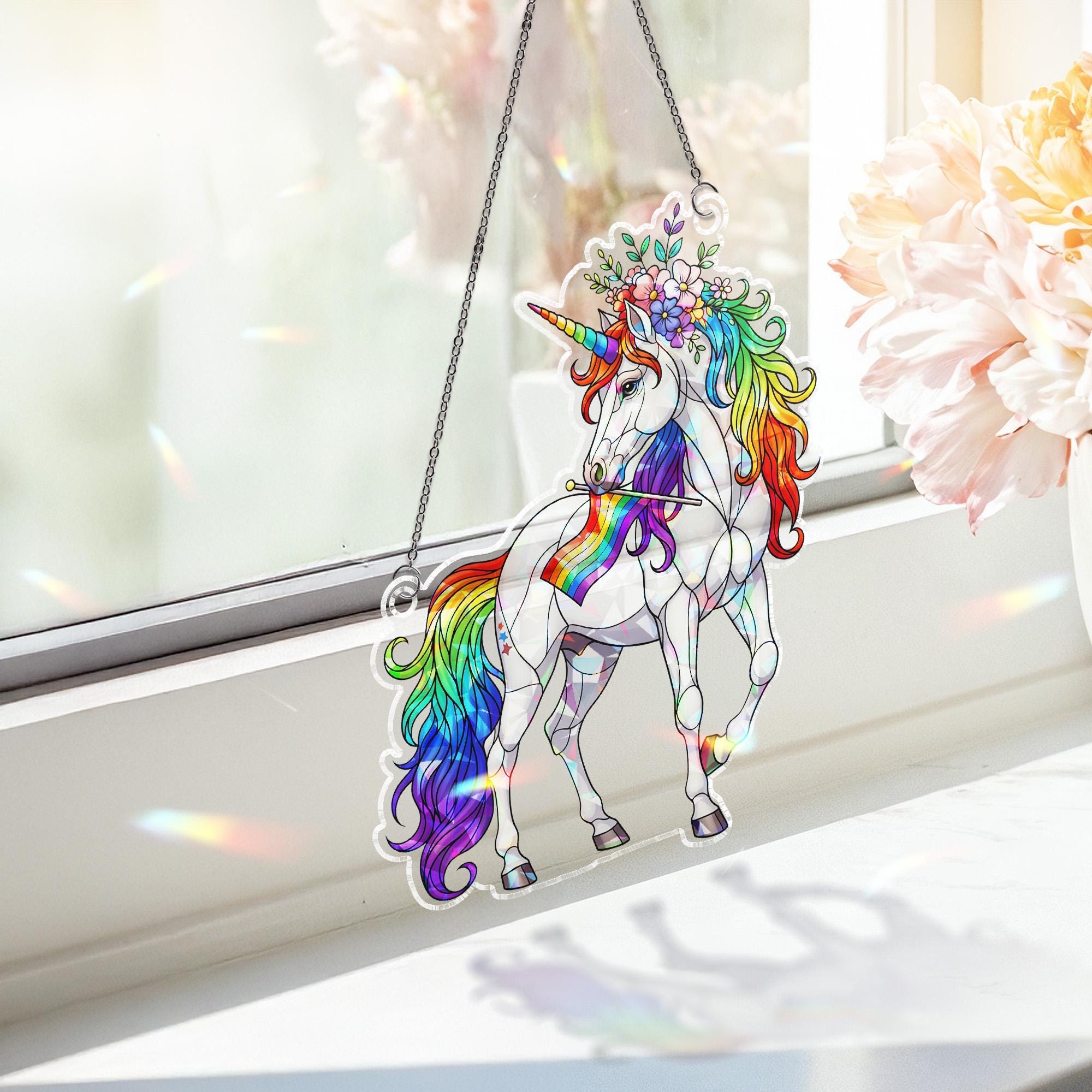 Rainbow Unicorn Acrylic Window Hanging | LGBTQ+ Pride Suncatcher | Magical Pride Decor | Colorful Queer Gift | Pride Month Ornament