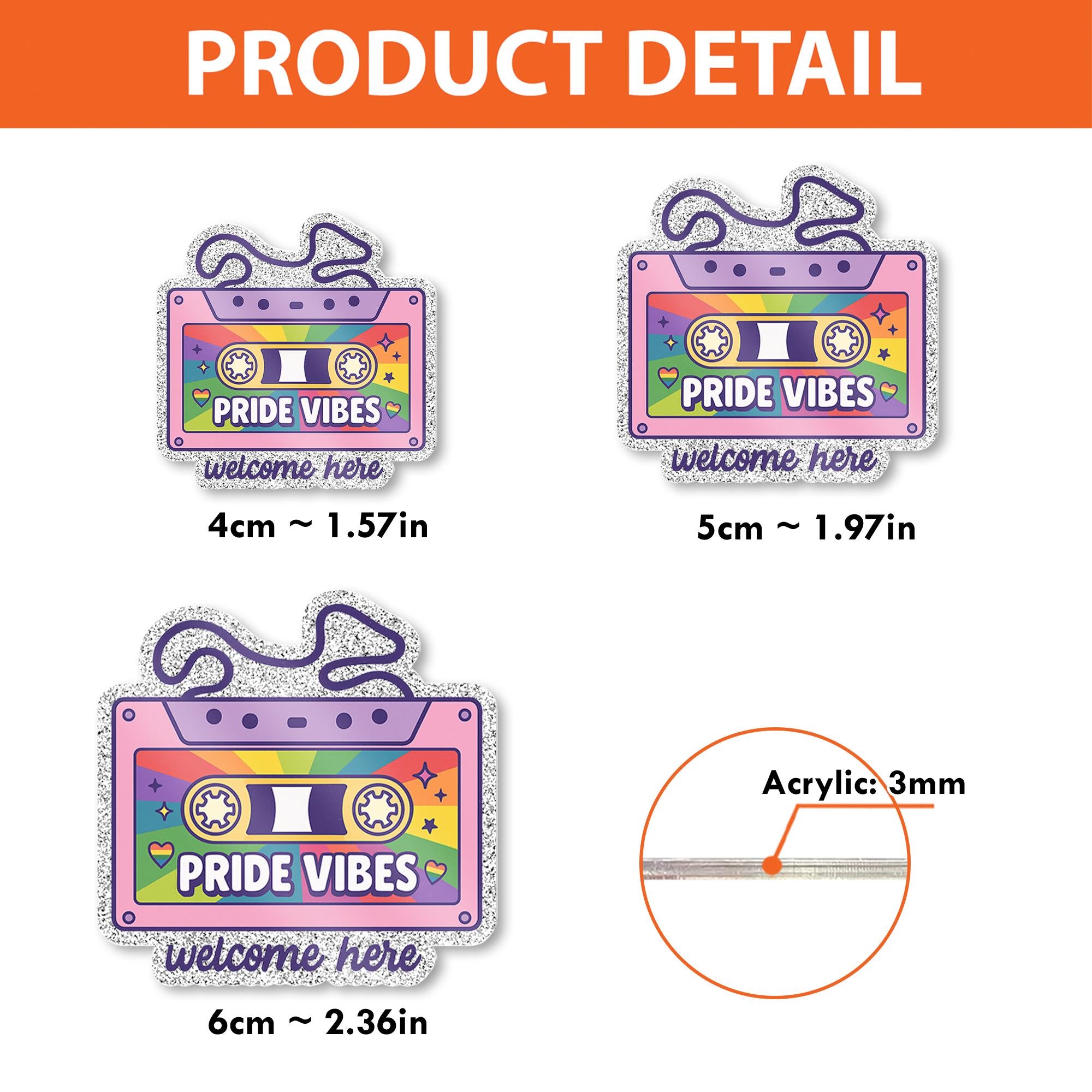 Pride Vibes Cassette Badge Reel | Retro LGBTQ+ ID Holder | Rainbow Glitter Clip | Welcome Here Nurse Badge | Pride Month Gift