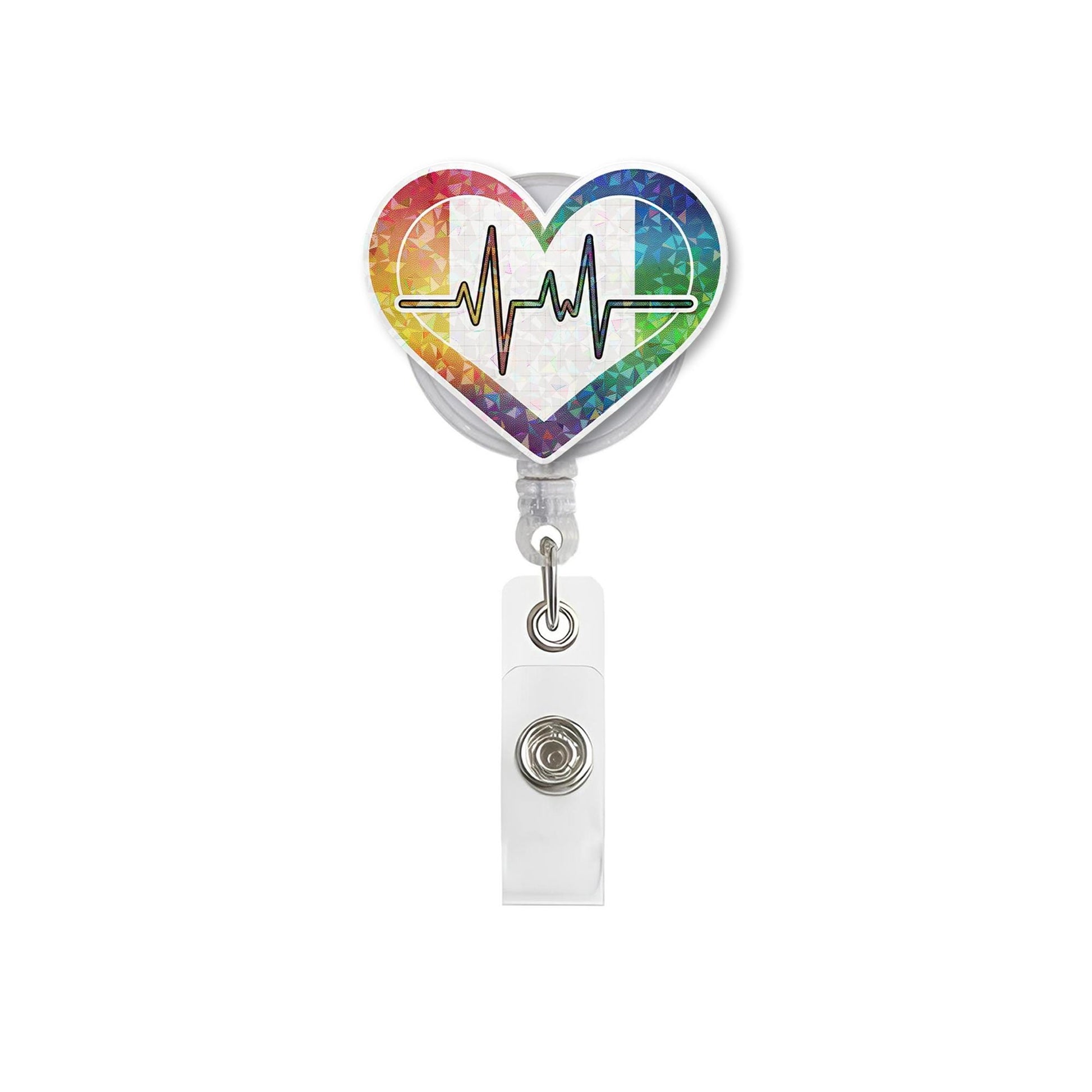 Rainbow Heartbeat Badge Reel – LGBTQ+ Holographic Nurse ID Holder, Pride Medical Gift, RN Doctor Badge Clip