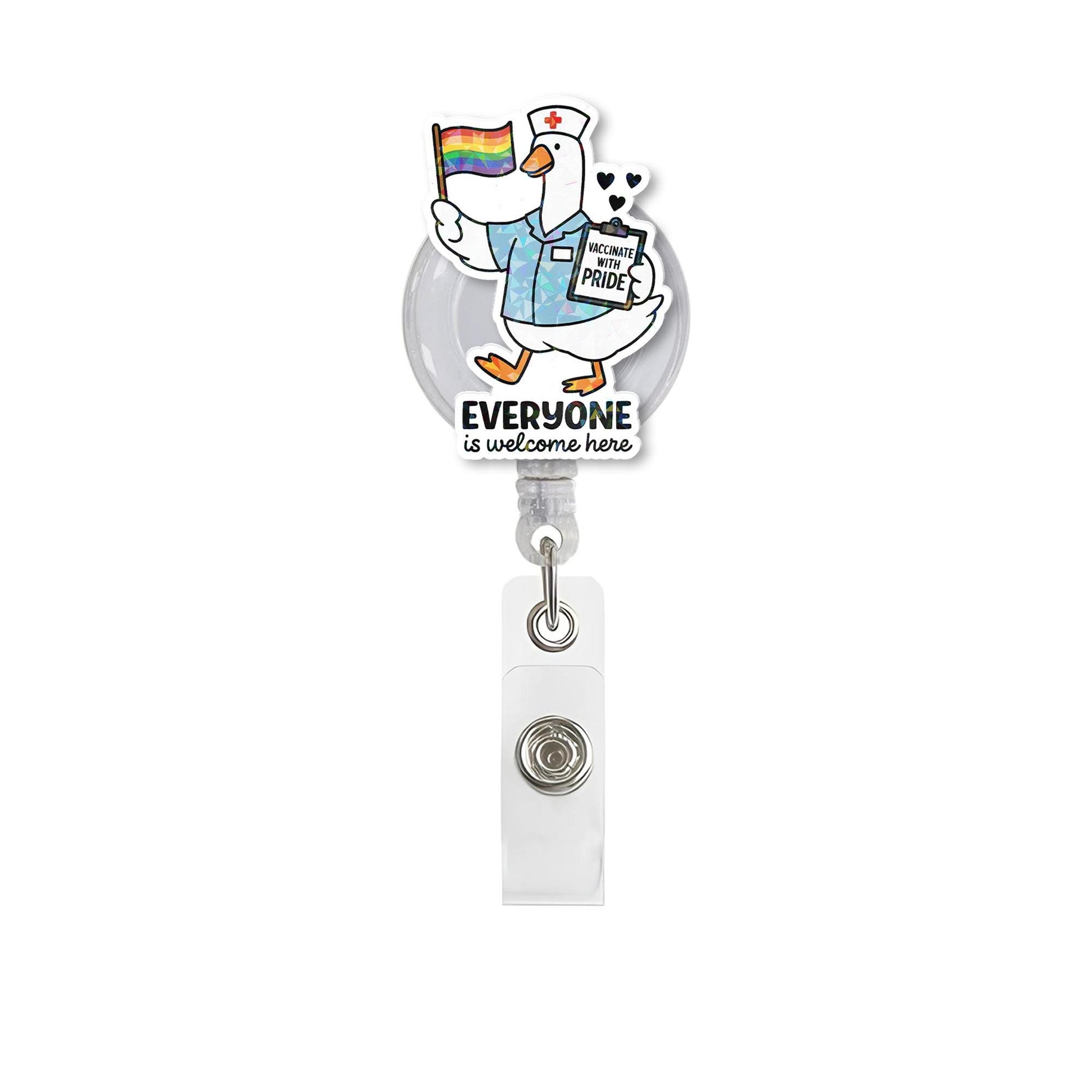 Pride Nurse Goose Badge Reel – LGBTQ+ Vaccinate with Pride ID Holder, Funny RN Clip, Inclusive Medical Gift