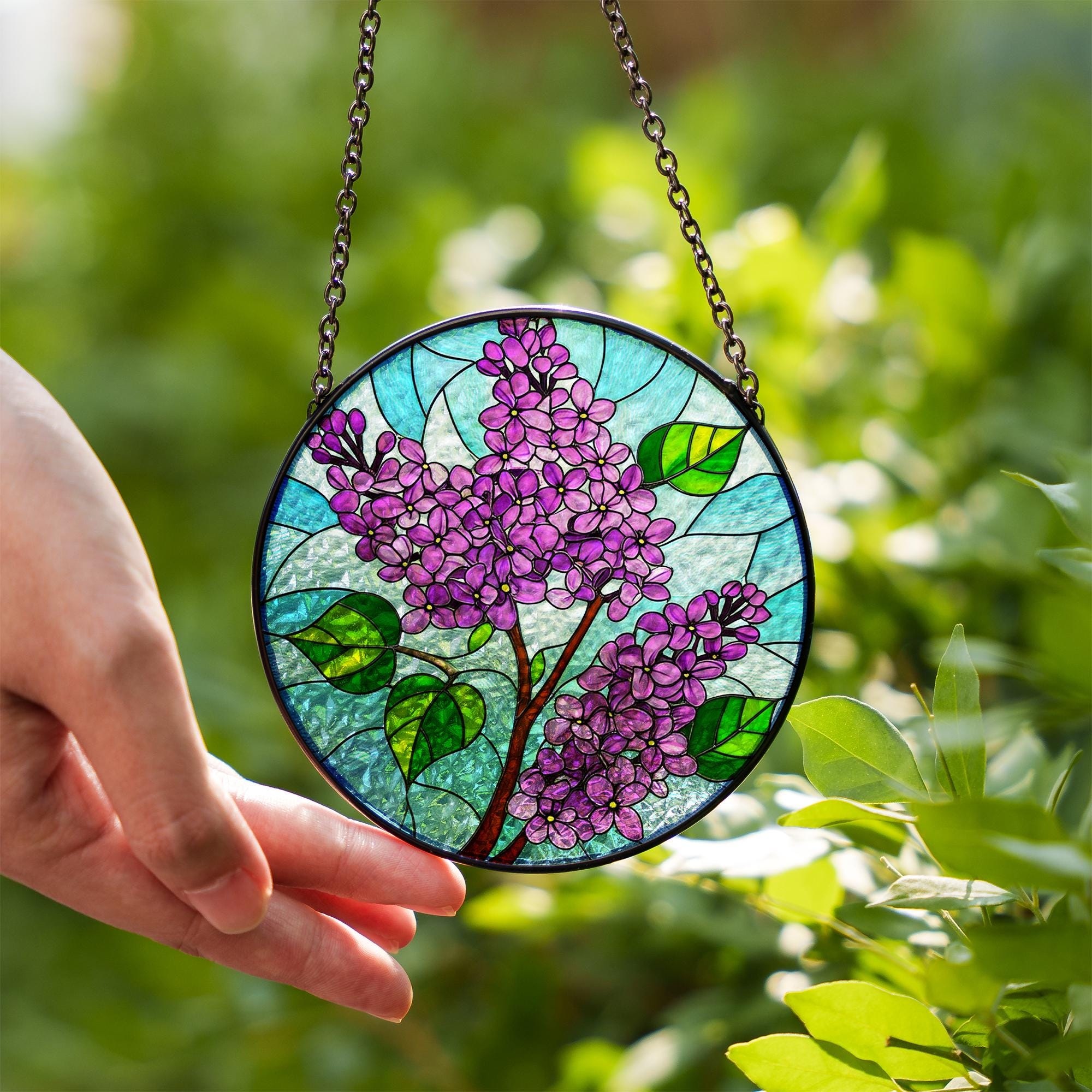 Lilac Flower Glass Suncatcher – Purple Blossom Window Decor Gift for Mom, Gardeners, and Nature Inspired Spring Homes