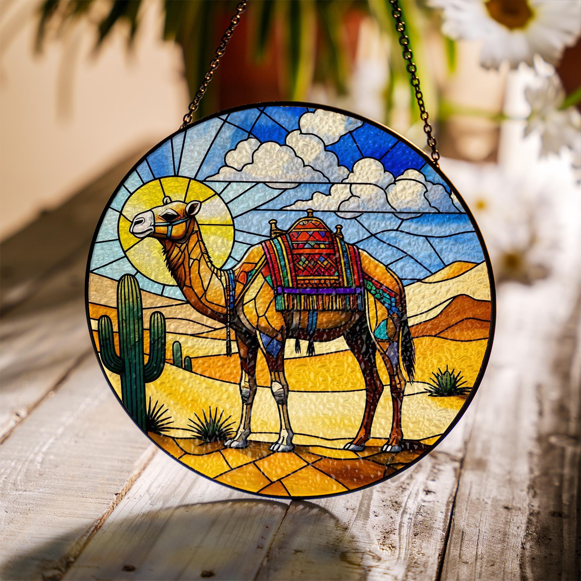 Desert Camel Glass Suncatcher – Southwestern Decor, Boho Sun Catcher, Camel Art Gift, Desert Animal Art, Desert Decor