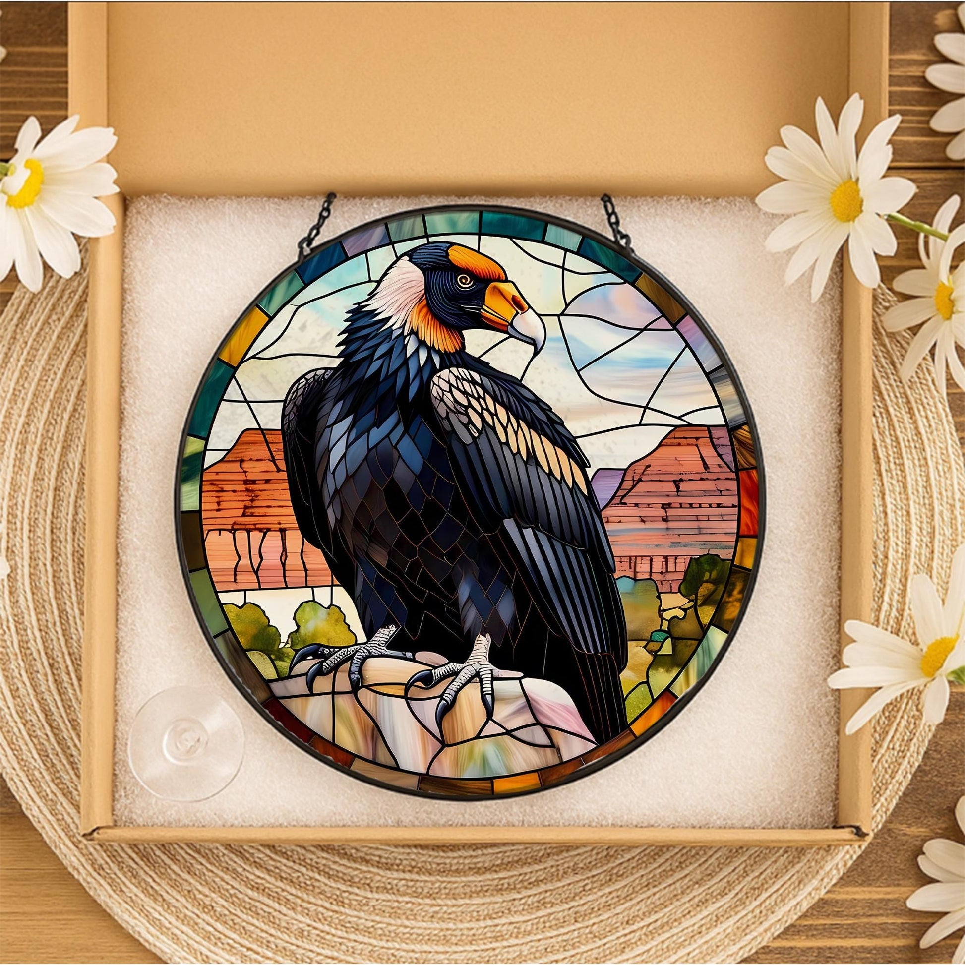 California Condor Glass Suncatcher – Stained Glass Style Bird Window Hanging, Southwest Nature Decor, Wildlife Lover Gift