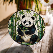 Panda Bamboo Glass Suncatcher, Cute Animal Window Hanging, Nature Inspired Home Decor, Unique Gift for Panda Lovers, Wildlife Art