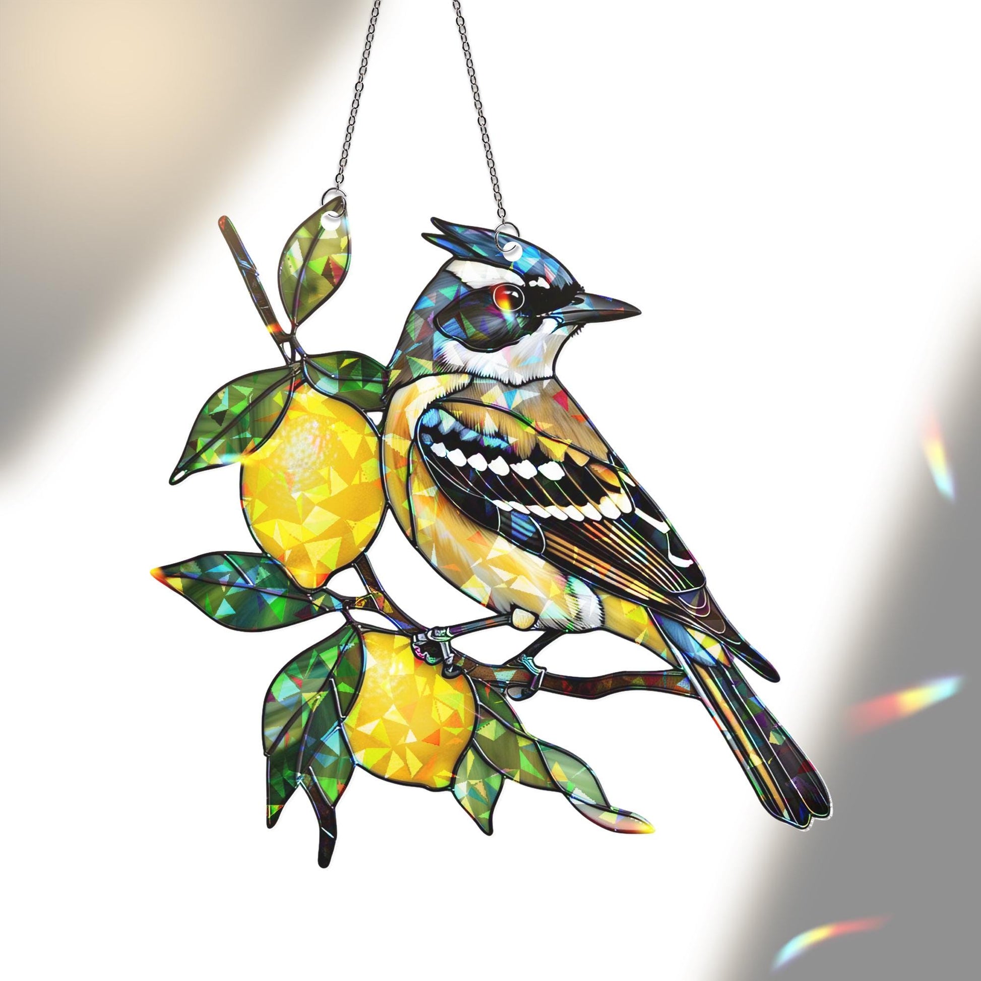 Lemon Bird Hologram Acrylic Window Hanging – Colorful Holographic Decor for Kitchen, Garden, or Nature Lovers Gift, Bird Lover Gift