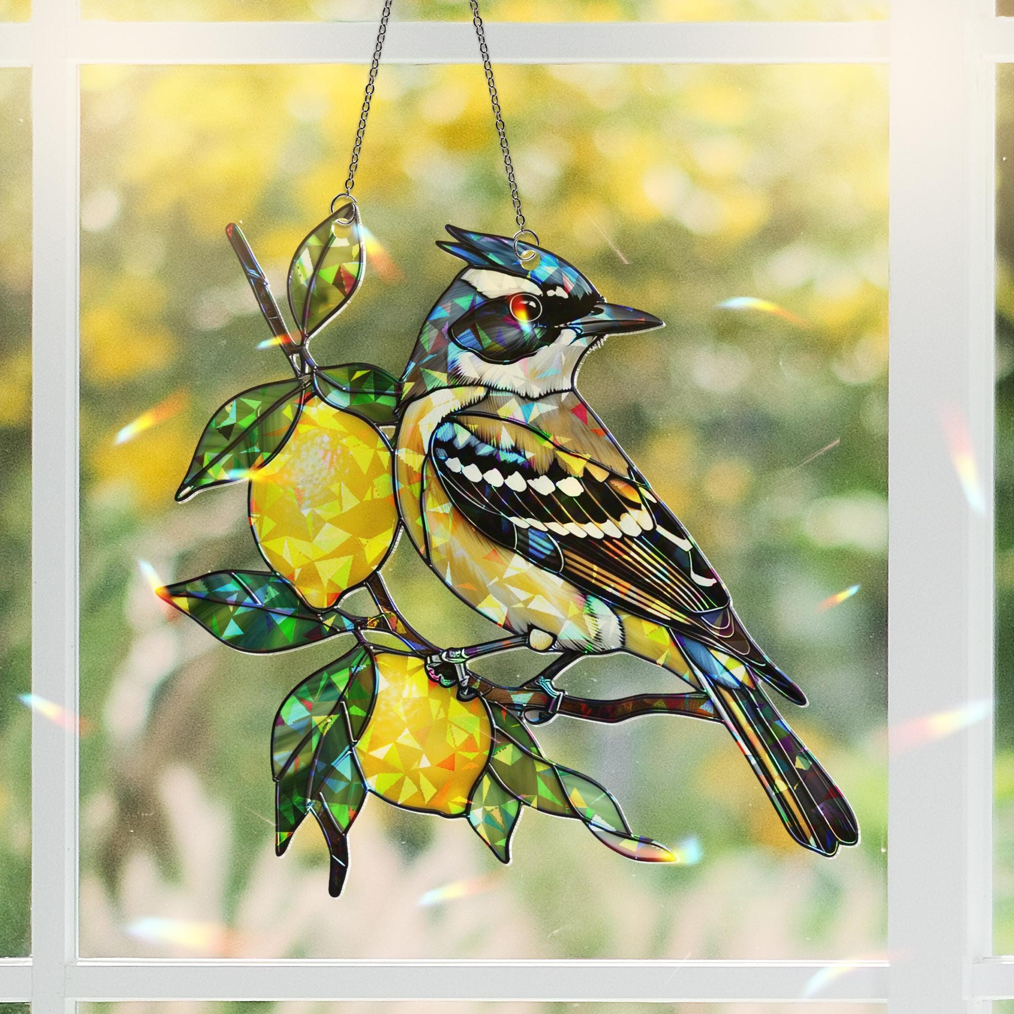 Lemon Bird Hologram Acrylic Window Hanging – Colorful Holographic Decor for Kitchen, Garden, or Nature Lovers Gift, Bird Lover Gift