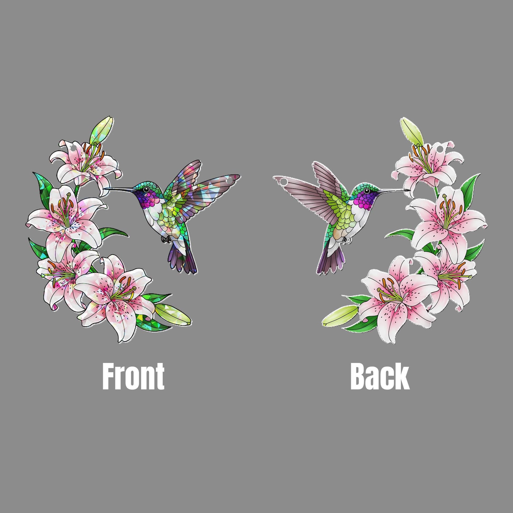 Hummingbird and Lily Suncatcher, Holographic Acrylic Window Decor, Pink Stargazer Floral Gift, Spring Garden Hanging Art, Garden Decor