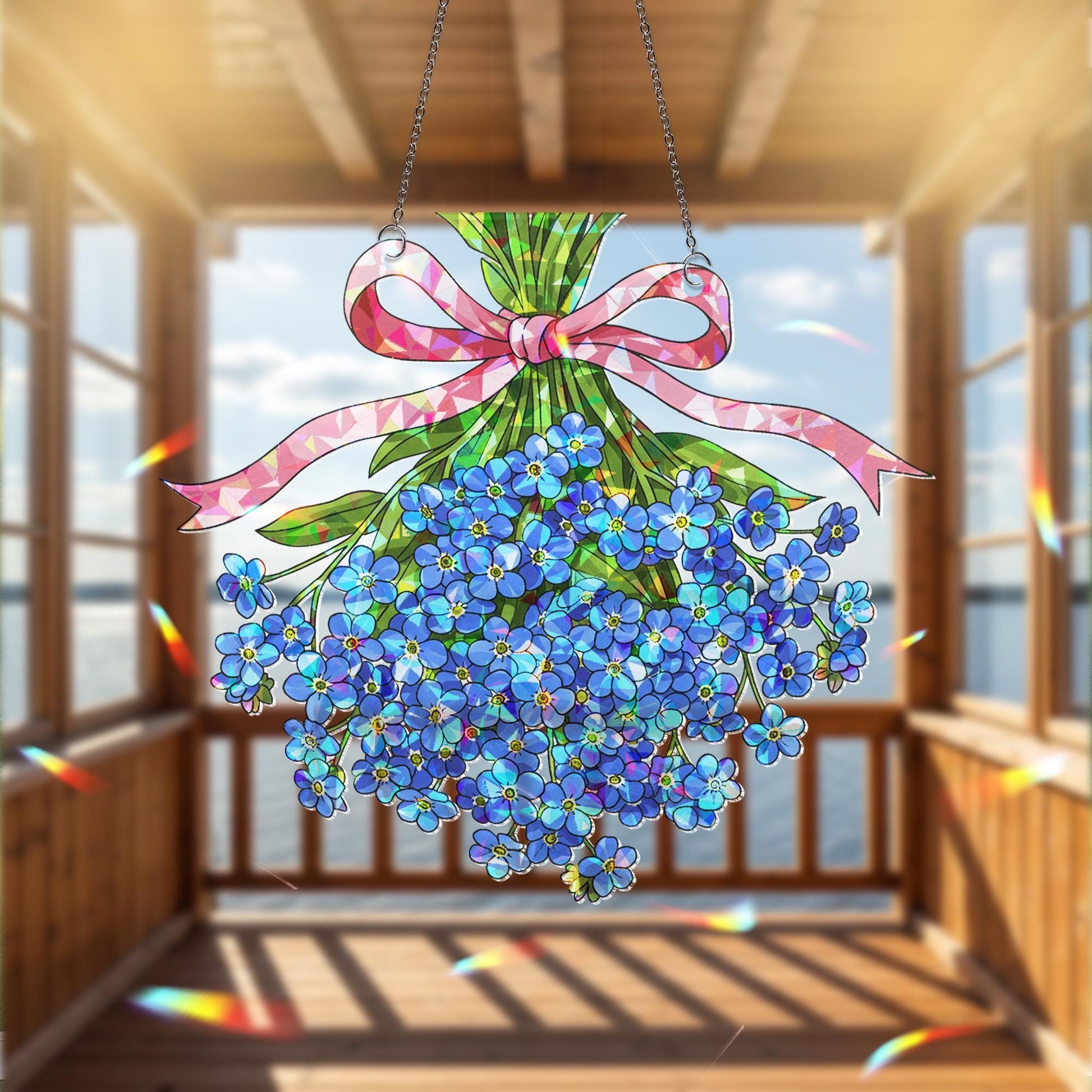 Forget Me Not Holographic Acrylic Flower Decor, Blue Floral Window Hanging, Garden Gift, Memorial Ornament, Flower Lover decor, Gift For Mom