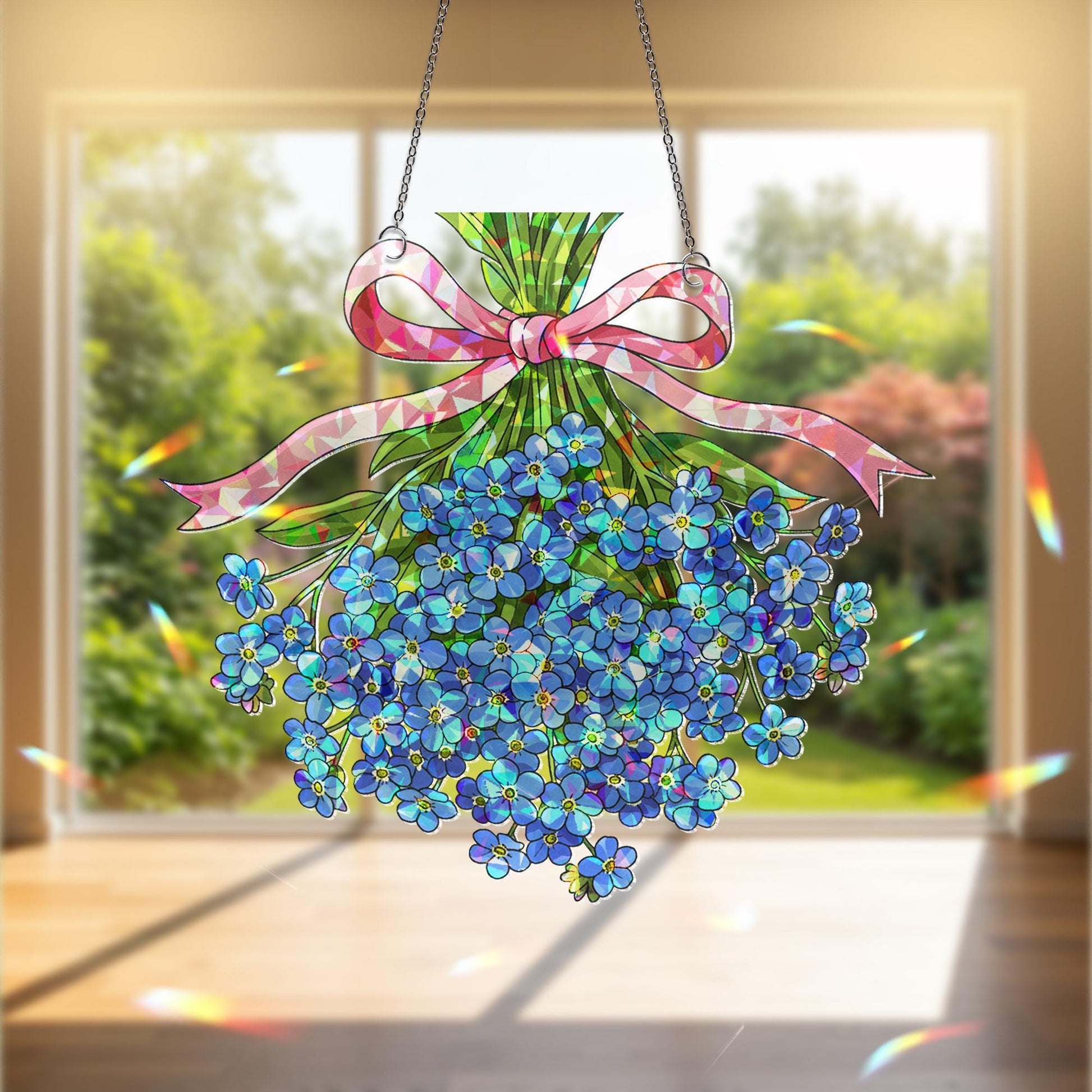 Forget Me Not Holographic Acrylic Flower Decor, Blue Floral Window Hanging, Garden Gift, Memorial Ornament, Flower Lover decor, Gift For Mom