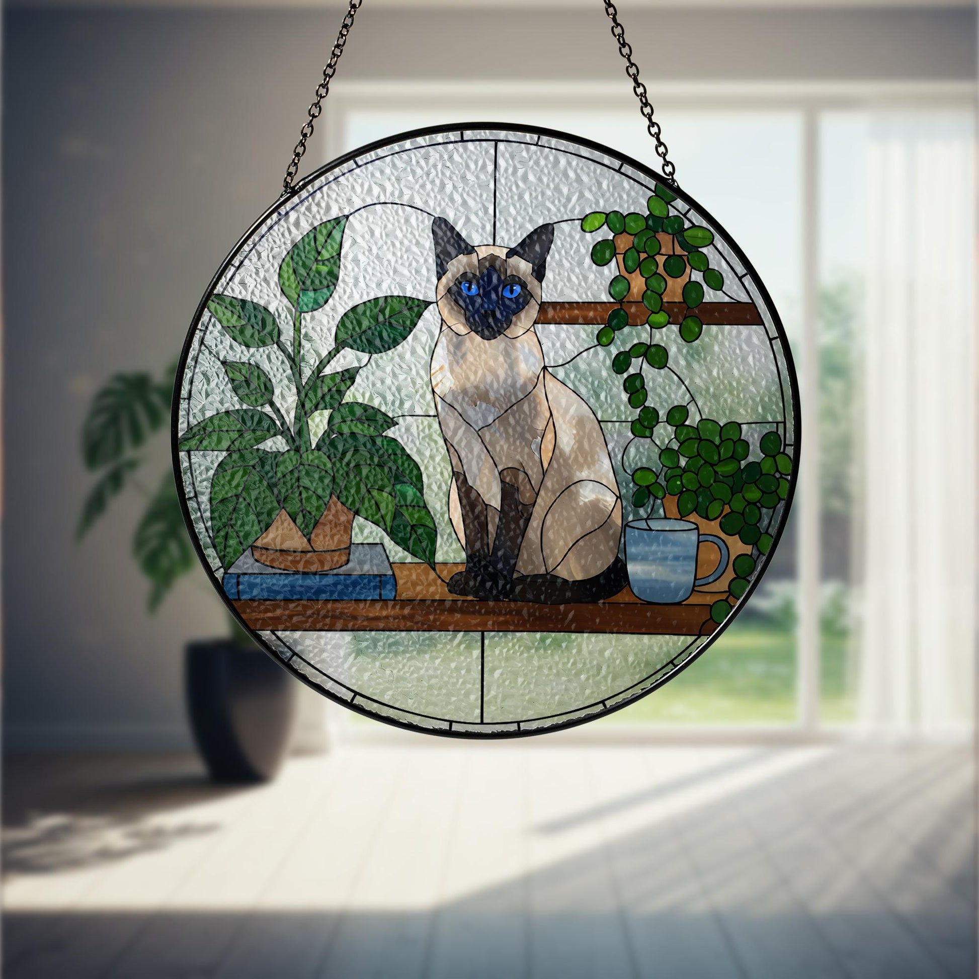 Siamese Cat Glass Suncatcher,  Glass Window Art, Cat Lover Gift, Plant BookShelf Decor, Handmade Glass Panel, Cat Home Decor,Siamese Cat Mom