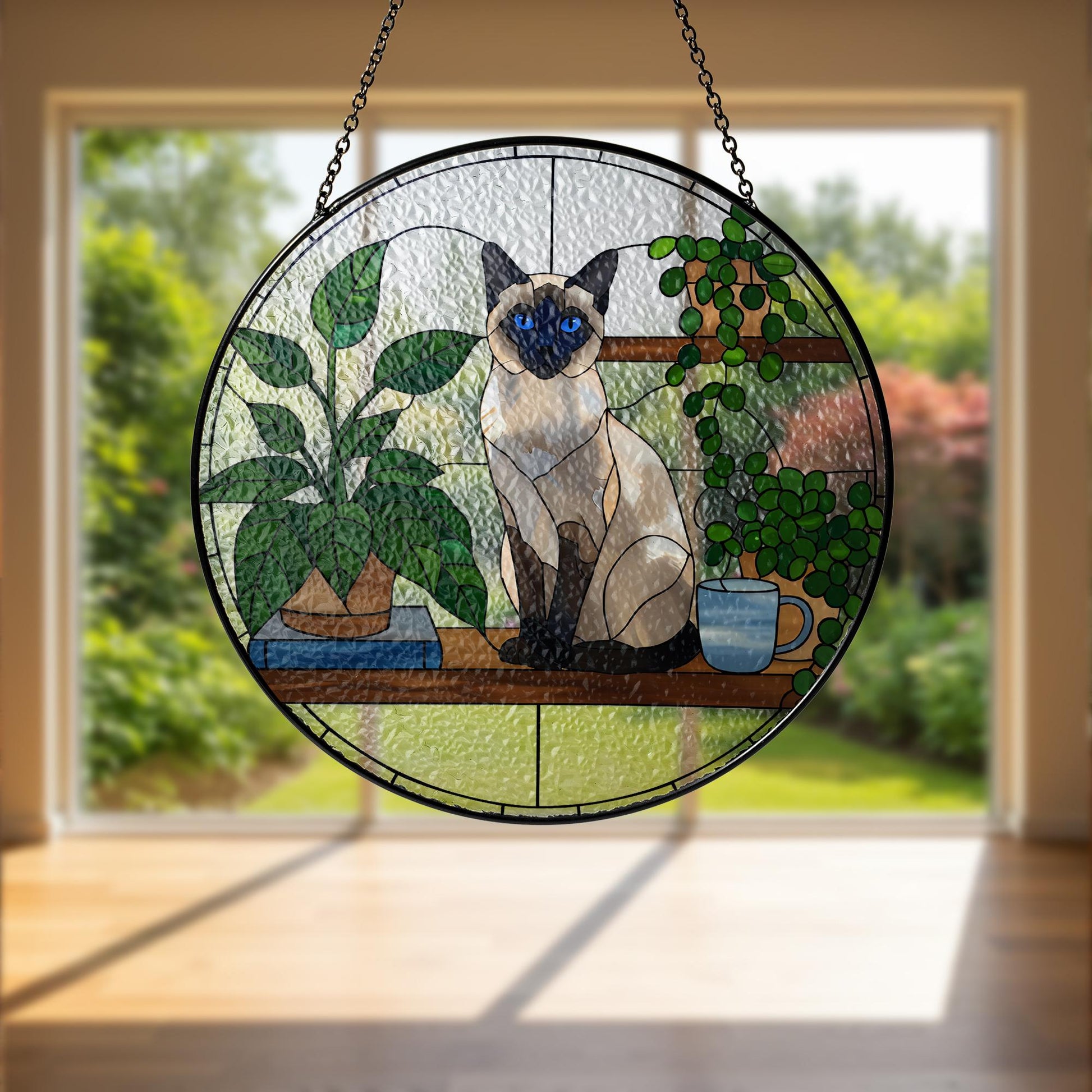 Siamese Cat Glass Suncatcher,  Glass Window Art, Cat Lover Gift, Plant BookShelf Decor, Handmade Glass Panel, Cat Home Decor,Siamese Cat Mom