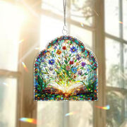 Fairy Tale Book & Wildflowers Hologram Window Hanging – Enchanting Decor – Mother’s Day Gift – Whimsical Nature Art