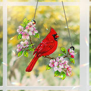 Cardinal Bird & Apple Blossom Acrylic Window Hanging Ornament, Nature Lover Gift, Red Bird Memorial Decor, Cardinal Flower Lover Gifts