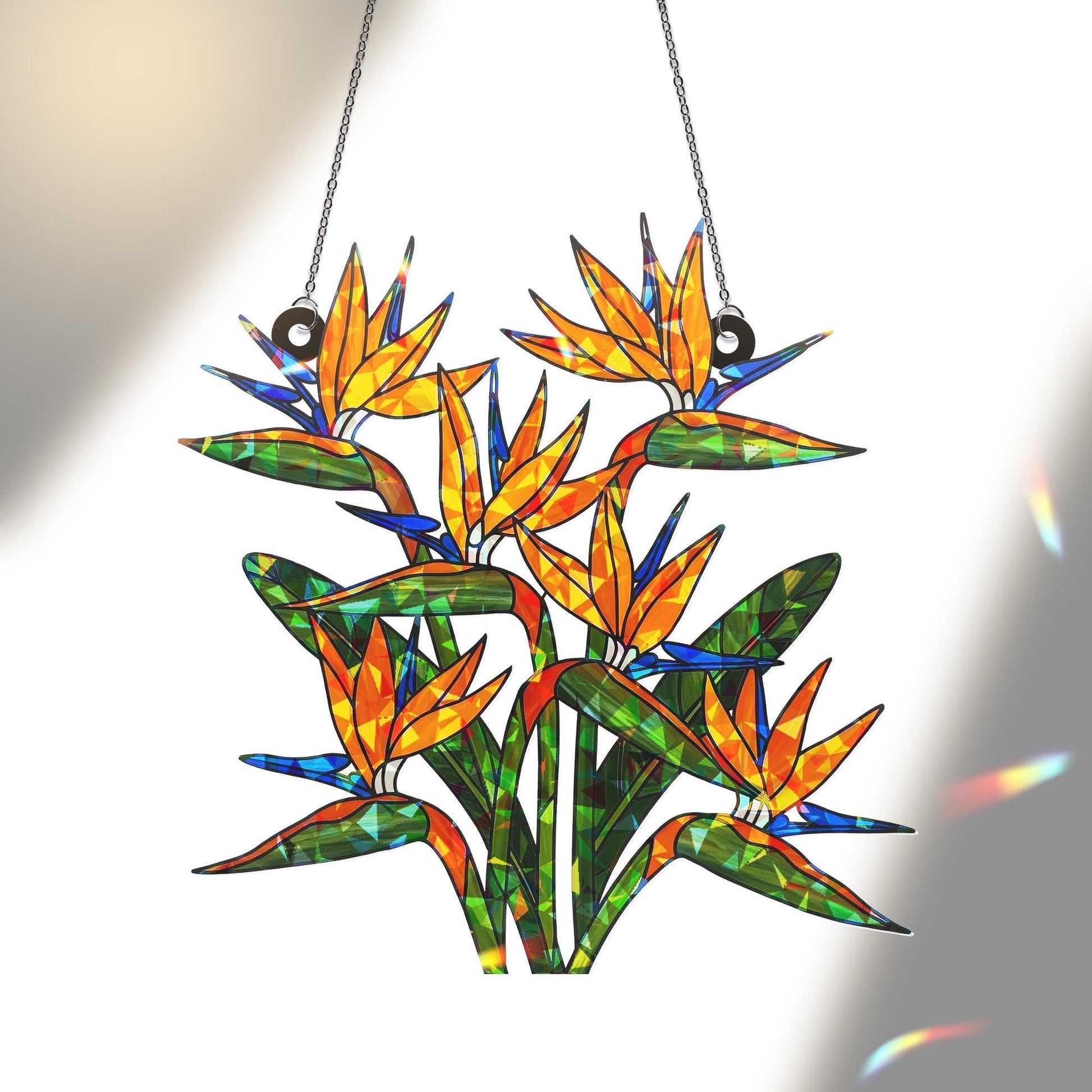 Bird of Paradise Hologram Ornament- Floral ACRYLIC Window Hanging Decor, Tropical Flower Art for Home and Garden, Tropical Summer Home Decor