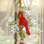 Cardinal Hologram Acrylic Window Hanging Ornament, Bird & Magnolia Flower Ornament, Nature Lover Gift, Home Wall Art Decor