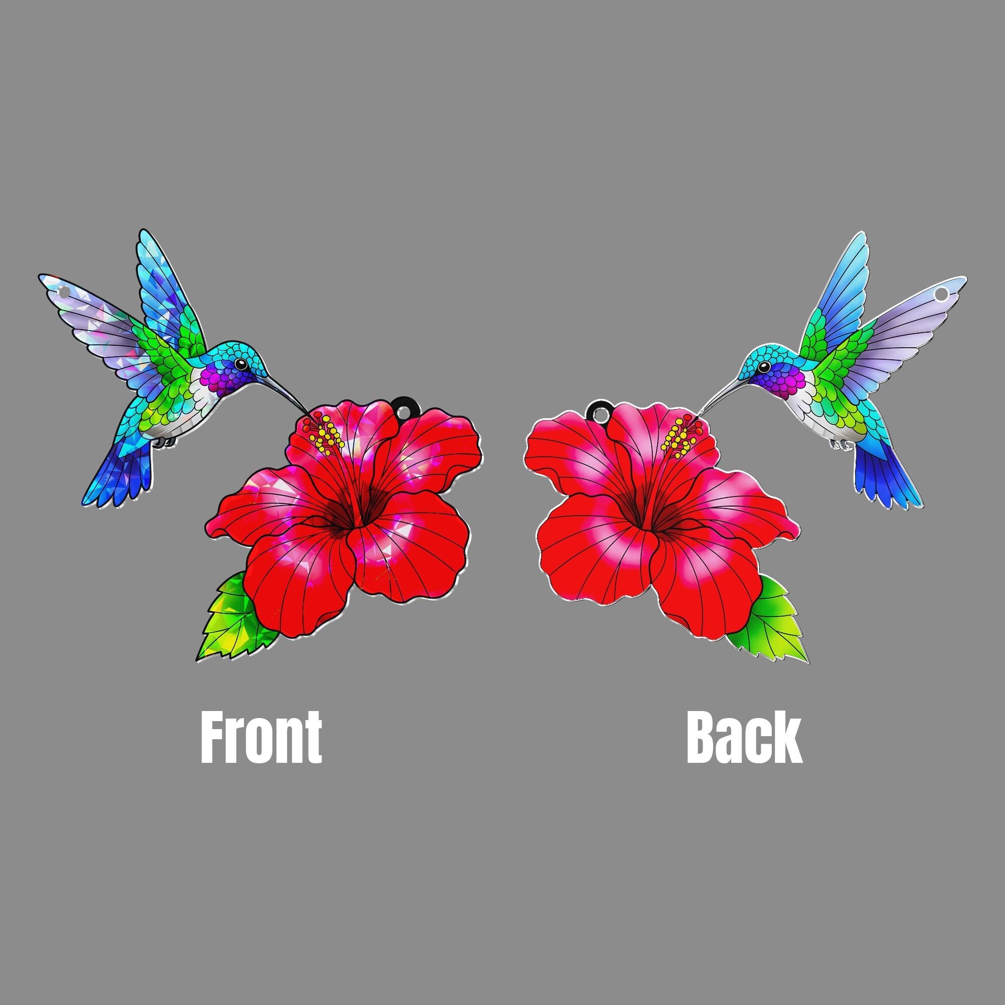 Hummingbird Hibiscus Hologram Acrylic Window Hanging Ornament, Vibrant Bird Flower Decor, Tropical Home Art Gift, Nature Lover Present