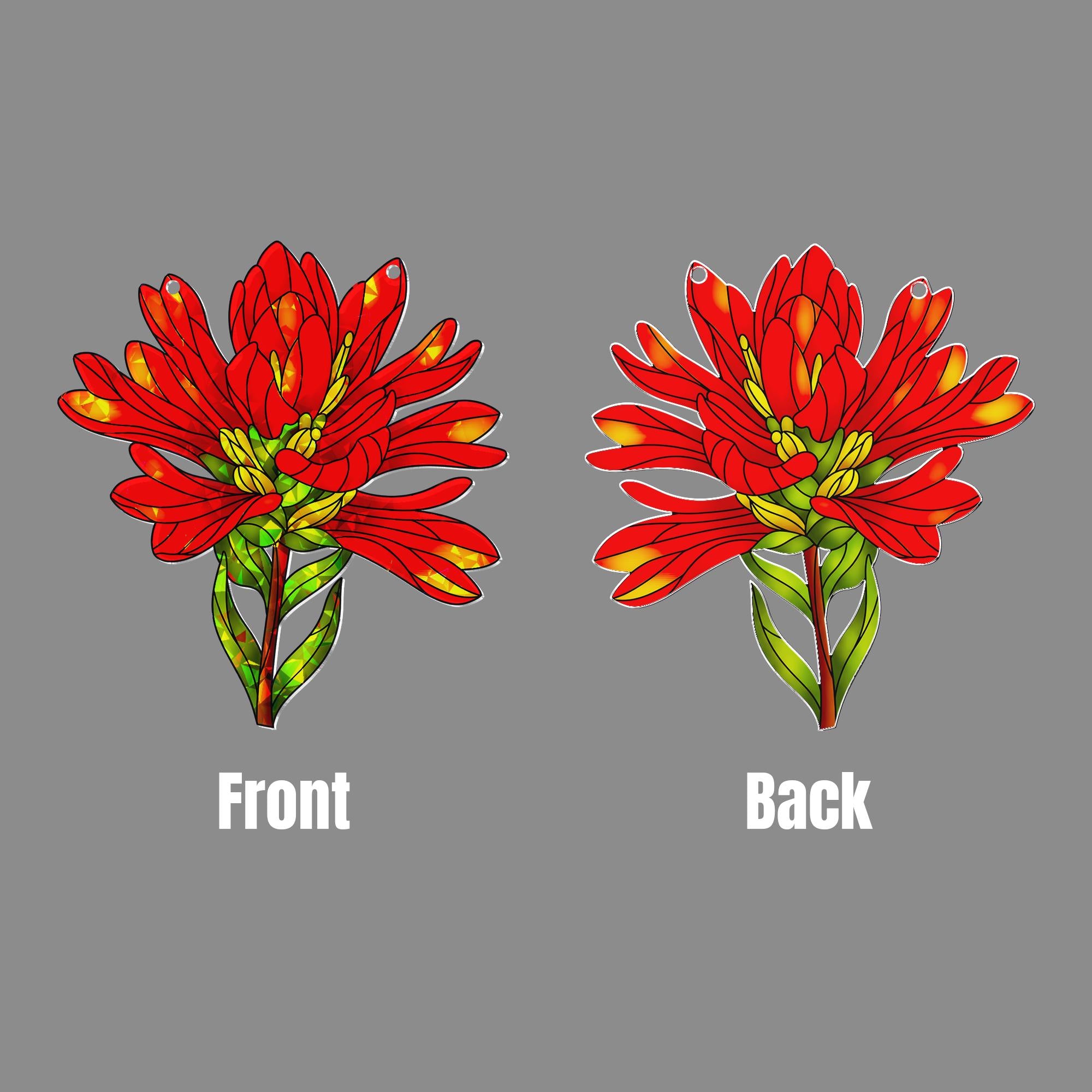Indian Paintbrush Red Flower Hologram Acrylic Window Hanging Ornament, Bright Floral Home Decor, Nature Lover Gift, Floral Lover