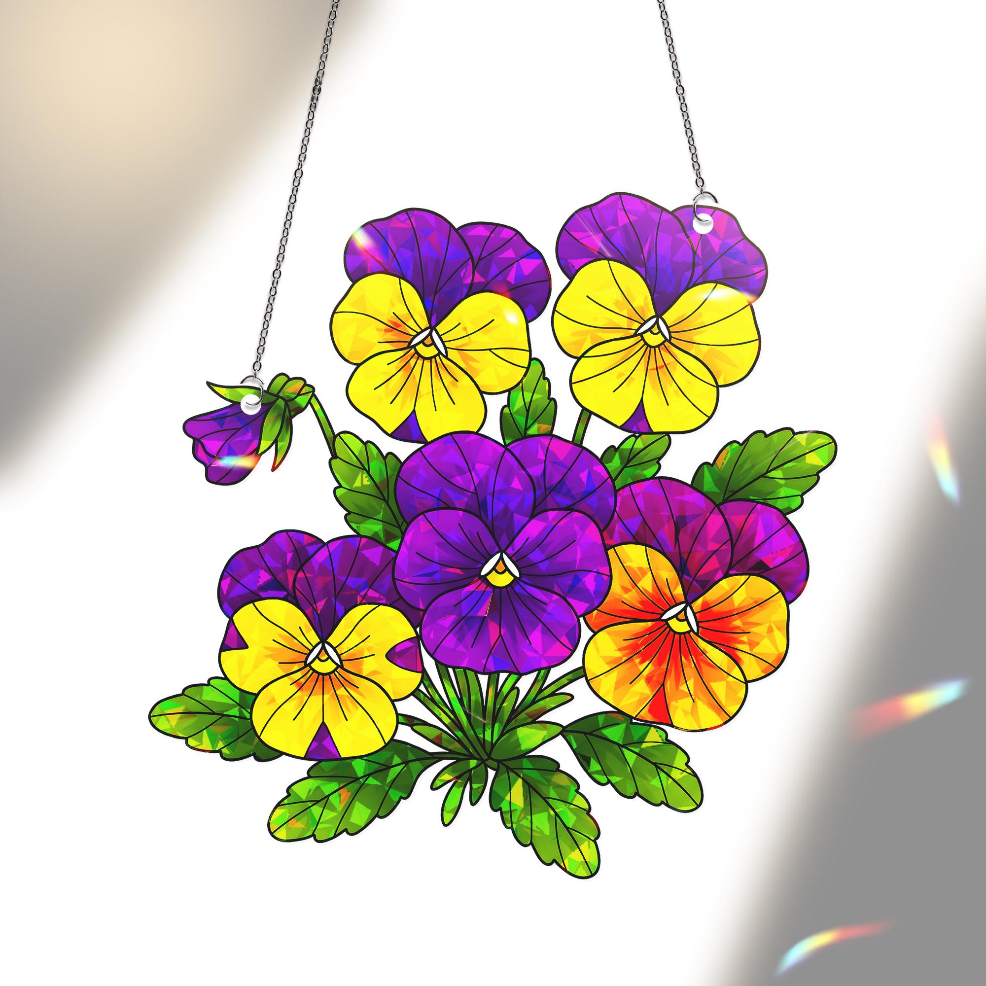 Pansy Hologram Acrylic Window Hanging - Colorful Floral Ornament for Home Decor - Cheerful Flower Ornament - Perfect Gift for Flower Lovers