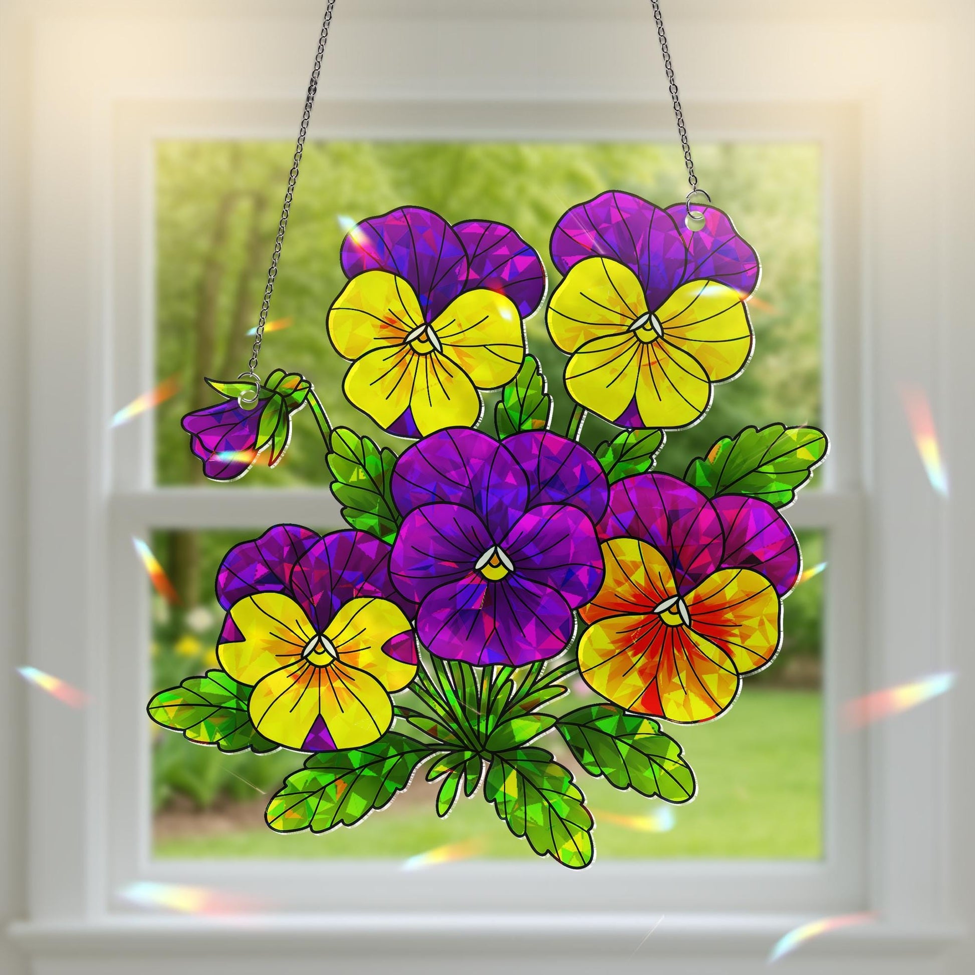 Pansy Hologram Acrylic Window Hanging - Colorful Floral Ornament for Home Decor - Cheerful Flower Ornament - Perfect Gift for Flower Lovers