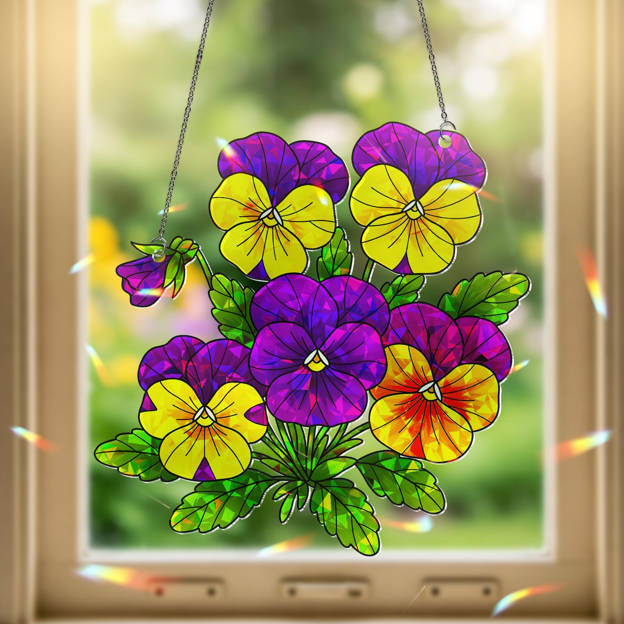 Pansy Hologram Acrylic Window Hanging - Colorful Floral Ornament for Home Decor - Cheerful Flower Ornament - Perfect Gift for Flower Lovers