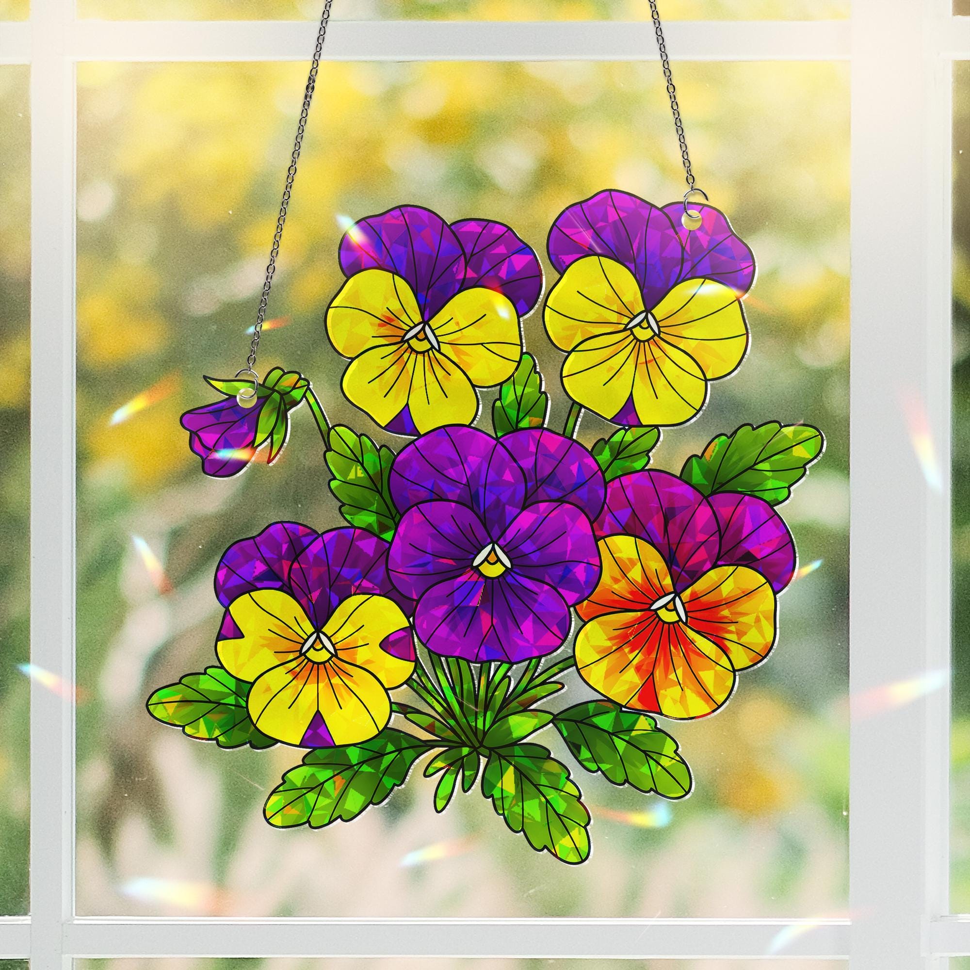 Pansy Hologram Acrylic Window Hanging - Colorful Floral Ornament for Home Decor - Cheerful Flower Ornament - Perfect Gift for Flower Lovers