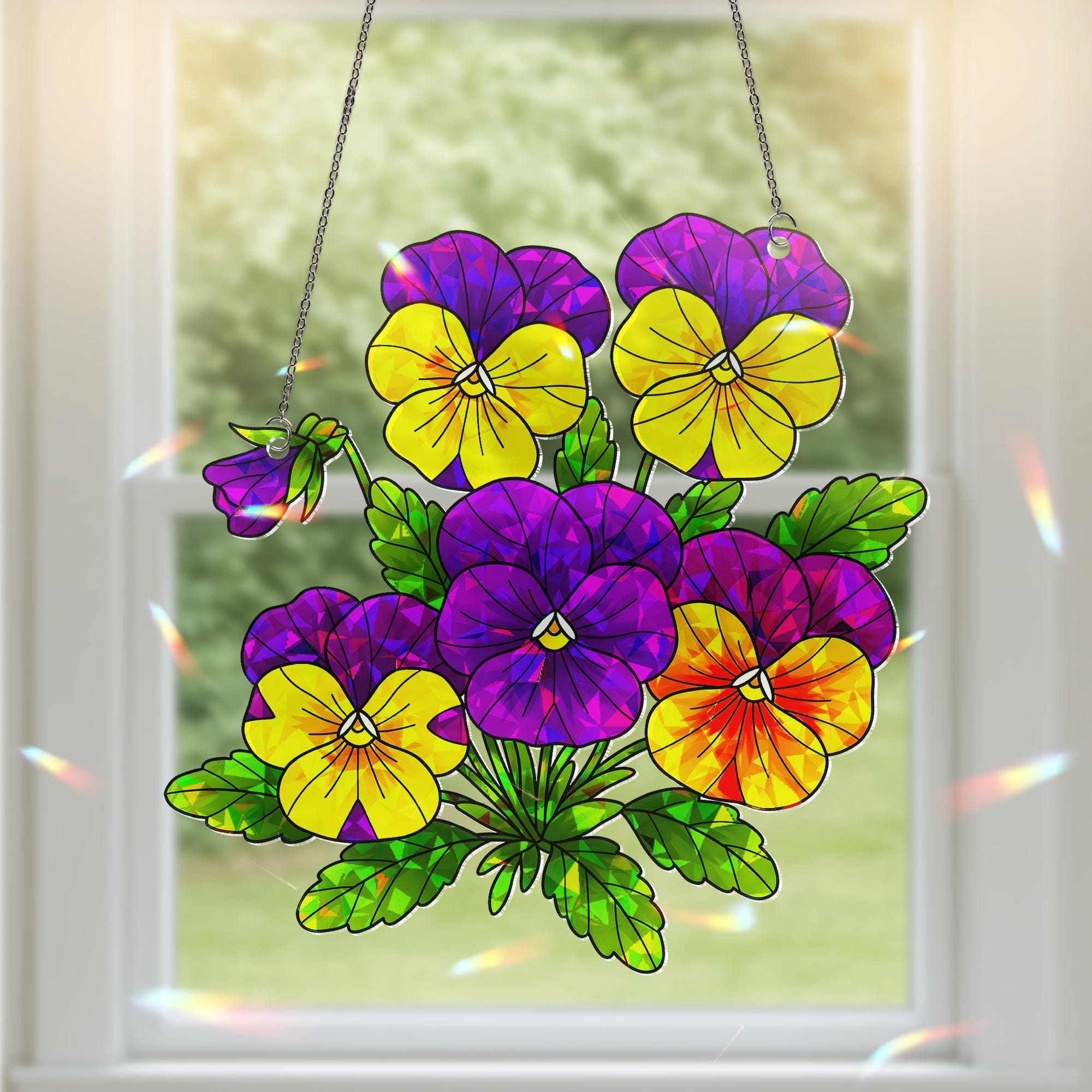 Pansy Hologram Acrylic Window Hanging - Colorful Floral Ornament for Home Decor - Cheerful Flower Ornament - Perfect Gift for Flower Lovers