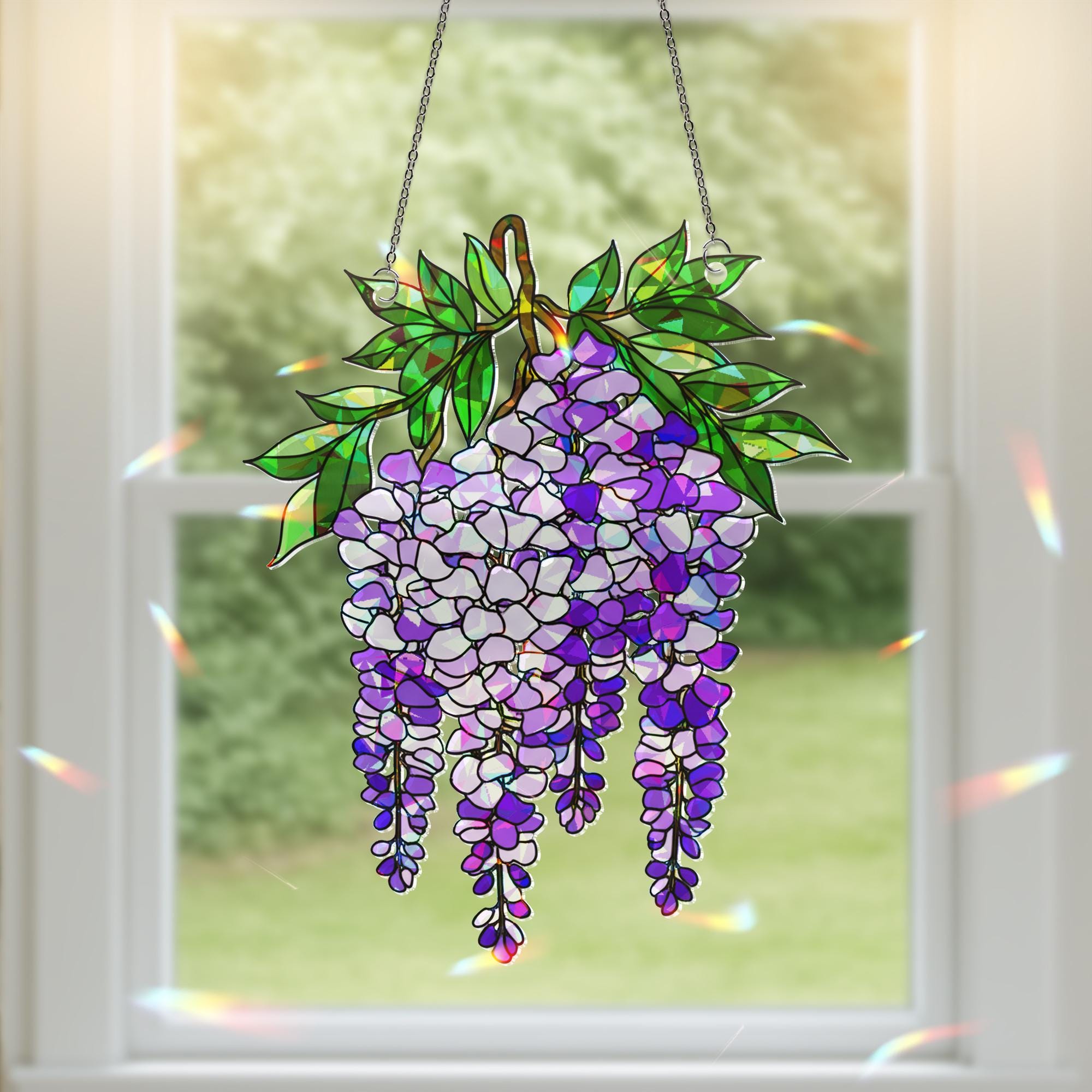 Wisteria Branch Bouquet Holographic Suncatcher – Acrylic Window Hanging Gift for Garden Lovers & Floral Decor Fans gift for mom