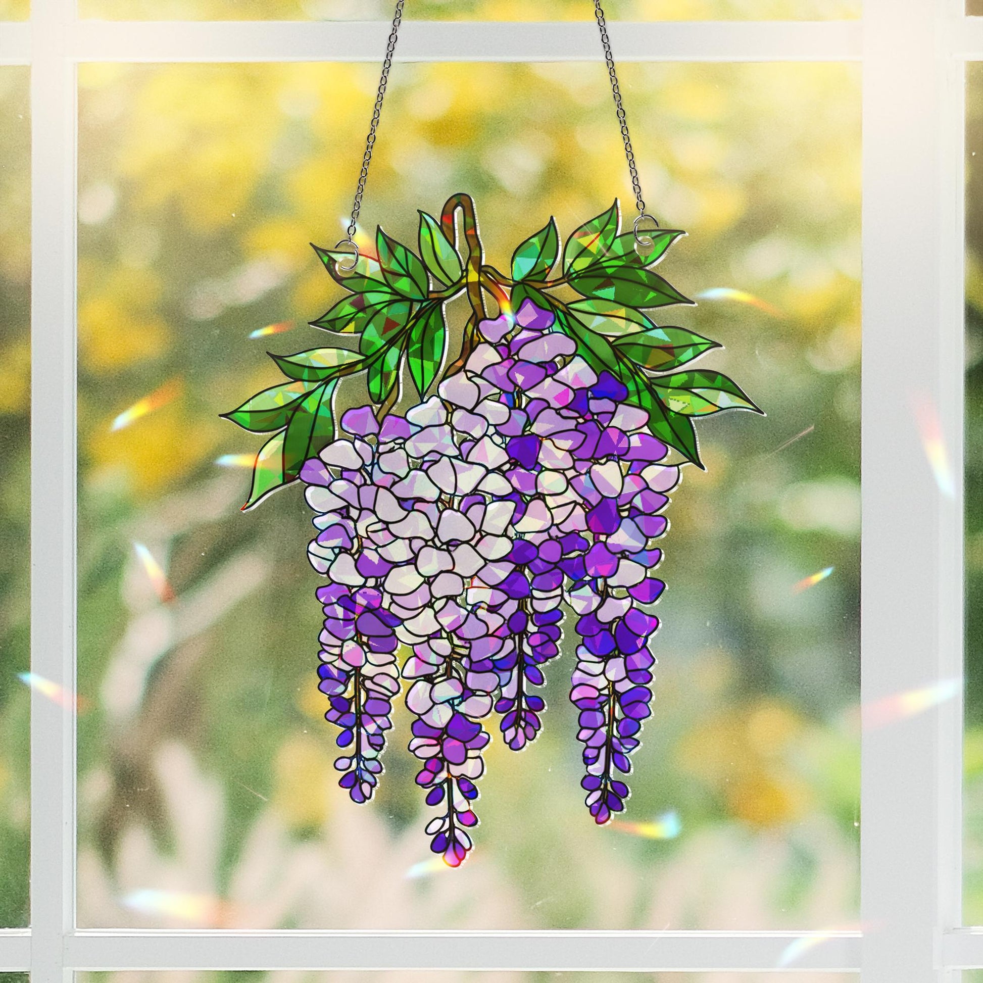 Wisteria Branch Bouquet Holographic Suncatcher – Acrylic Window Hanging Gift for Garden Lovers & Floral Decor Fans gift for mom